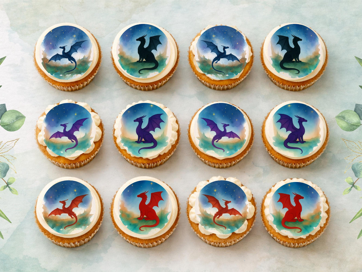 Dragon Edible Cupcake Toppers – (12 x 2" Pre-Cut) Fantasy Cake Decorations