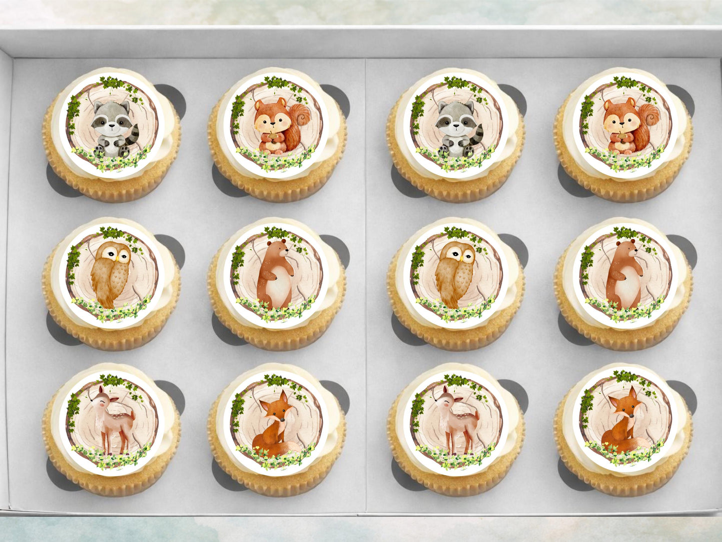 Forest Animal Edible Cupcake Toppers, Woodland Birthday Party (2" Pre-Cut)