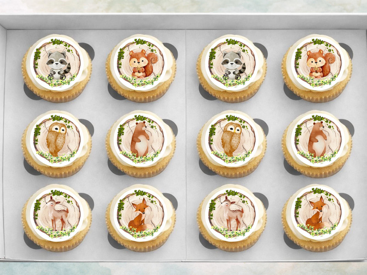 Forest Animal Edible Cupcake Toppers, Woodland Birthday Party (12 x 2" Pre-Cut)