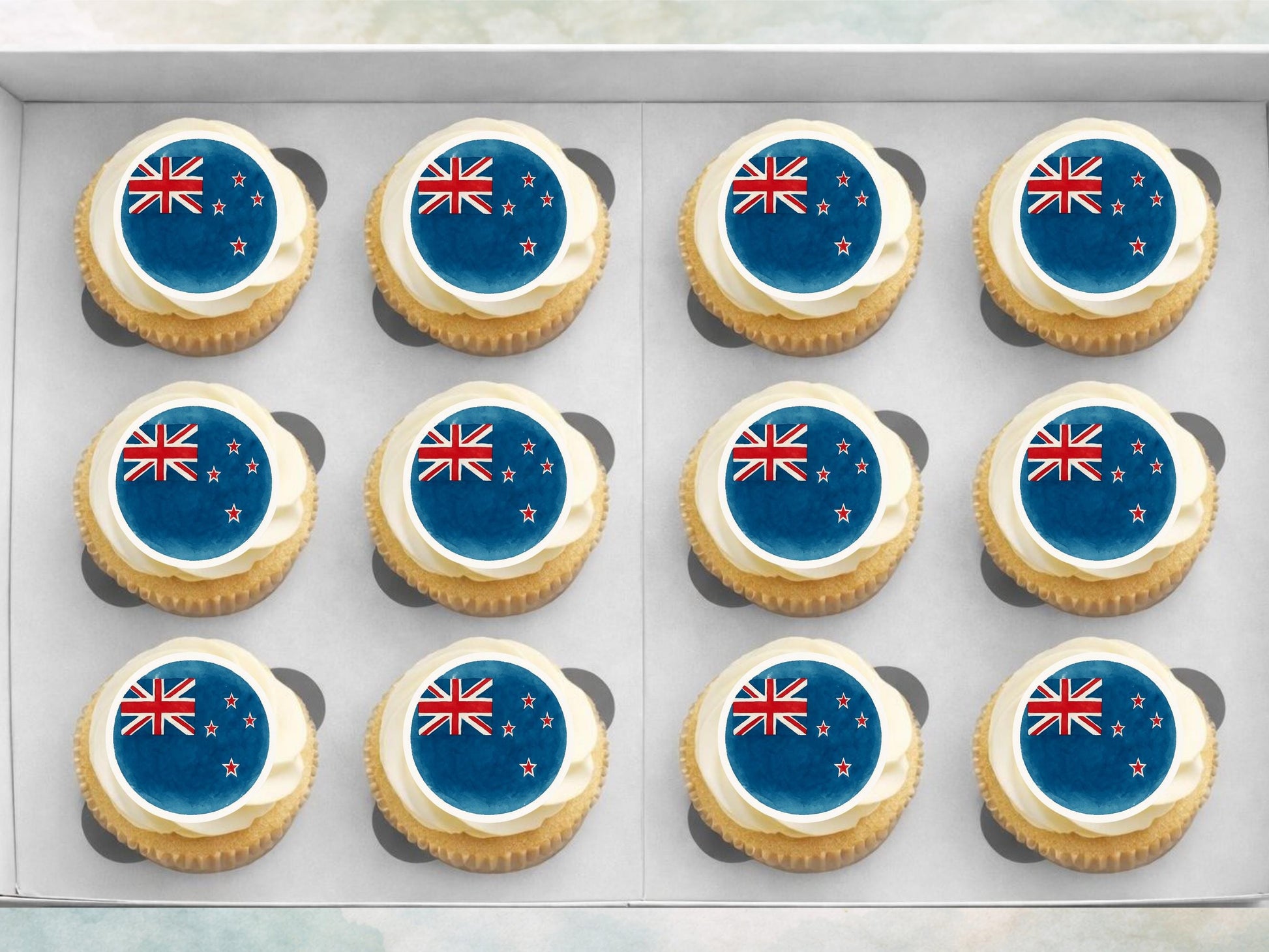 New Zealand Flag Edible Cupcake Toppers – 2" Wafer Paper, Card, or Icing Sheet