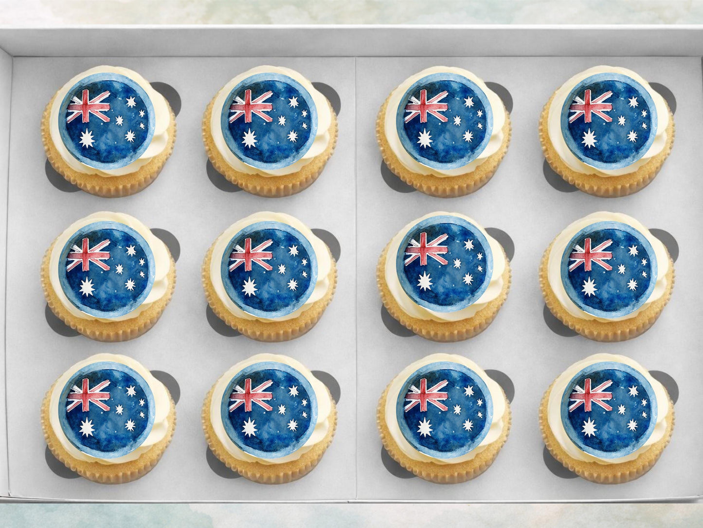 Australian Flag Edible Cupcake Toppers – Precut 2" (Wafer Paper/Card/Icing)
