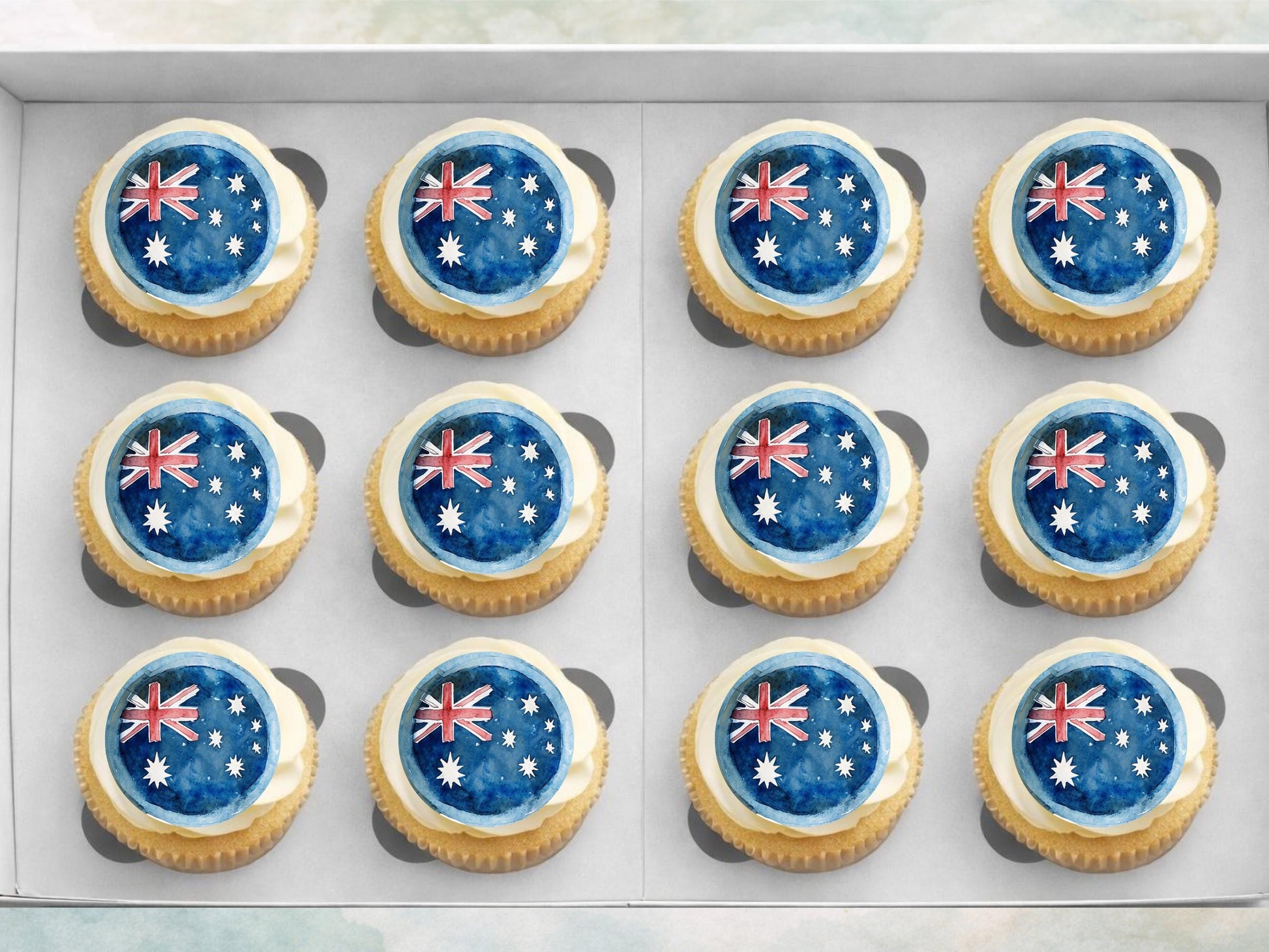 Australian Flag Edible Cupcake Toppers – Precut 2" (Wafer Paper/Card/Icing)