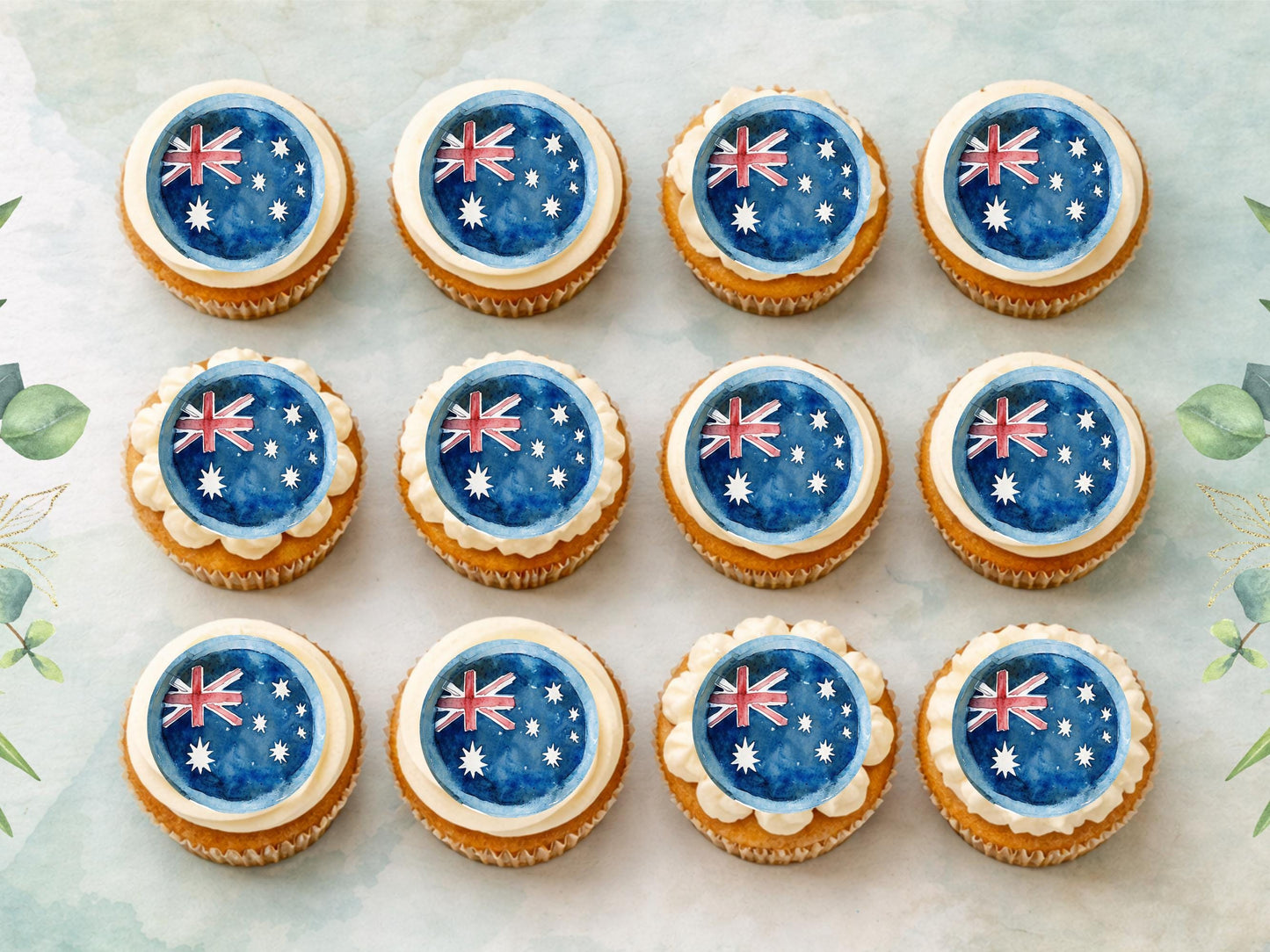 Australian Flag Edible Cupcake Toppers – Precut 2" (Wafer Paper/Card/Icing)