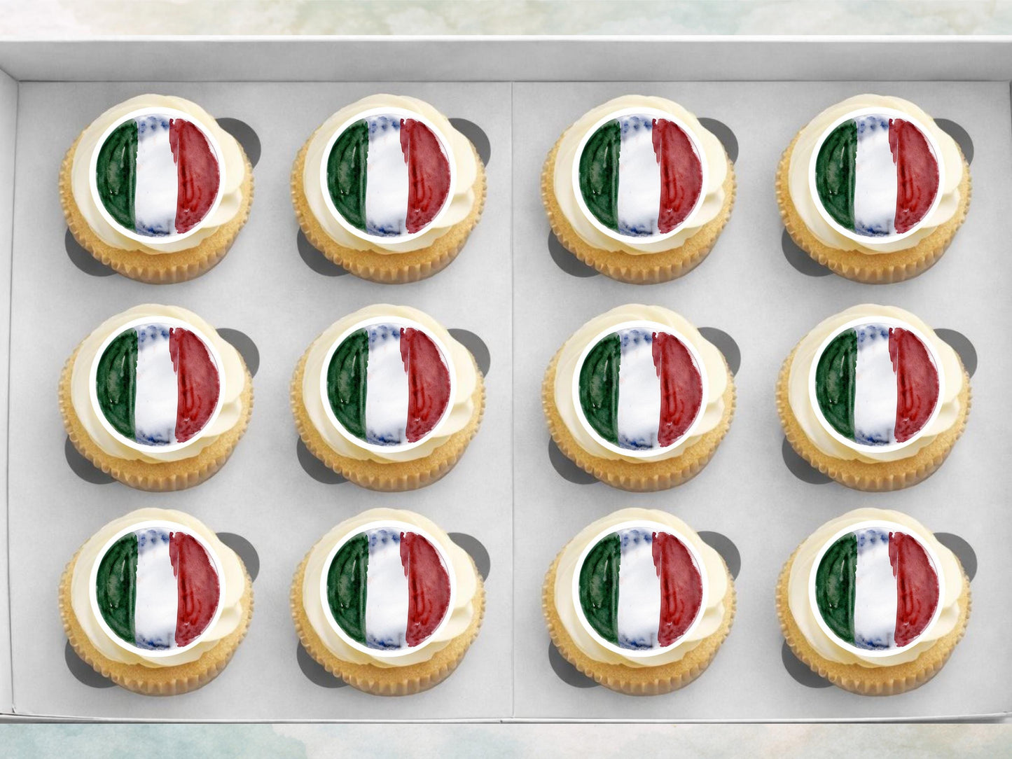 Italian Flag Edible Cupcake Toppers – 2" Wafer Paper, Card, or Icing Sheet