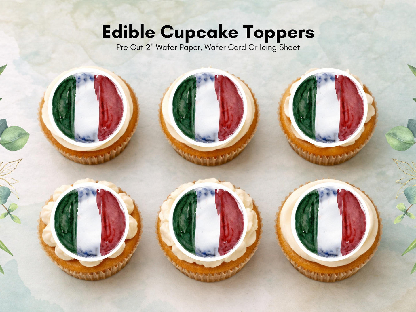 Italian Flag Edible Cupcake Toppers – 2" Wafer Paper, Card, or Icing Sheet