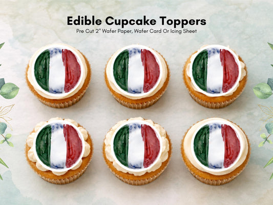 Italian Flag Edible Cupcake Toppers – 2" Wafer Paper, Card, or Icing Sheet