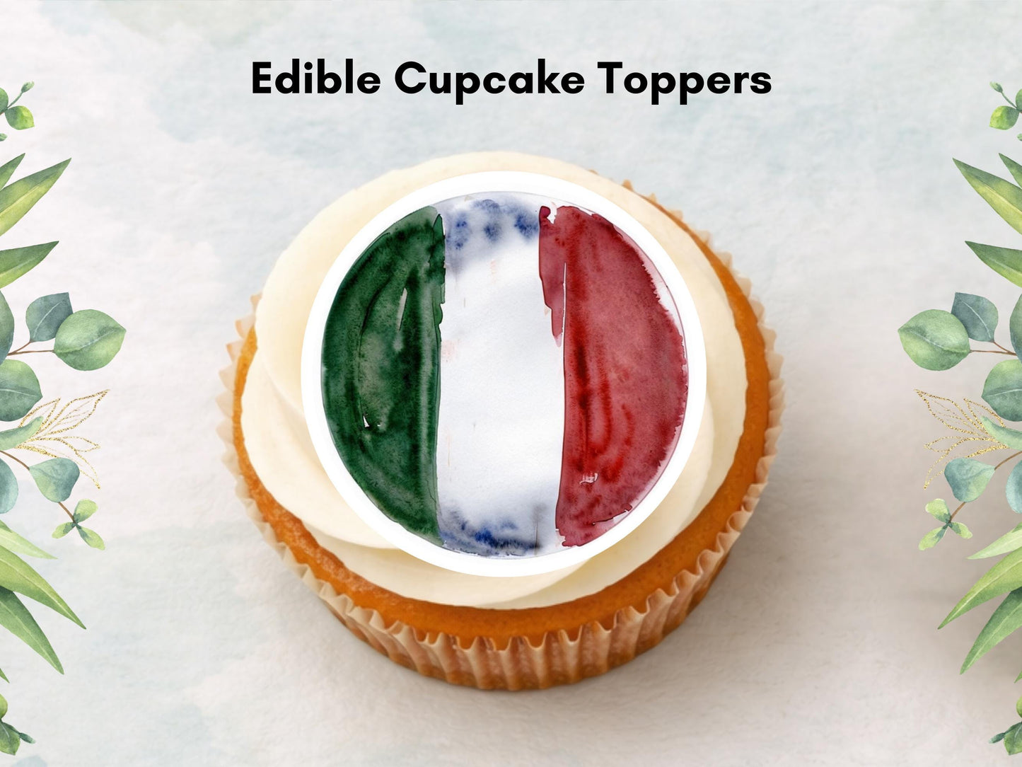 Italian Flag Edible Cupcake Toppers – 2" Wafer Paper, Card, or Icing Sheet