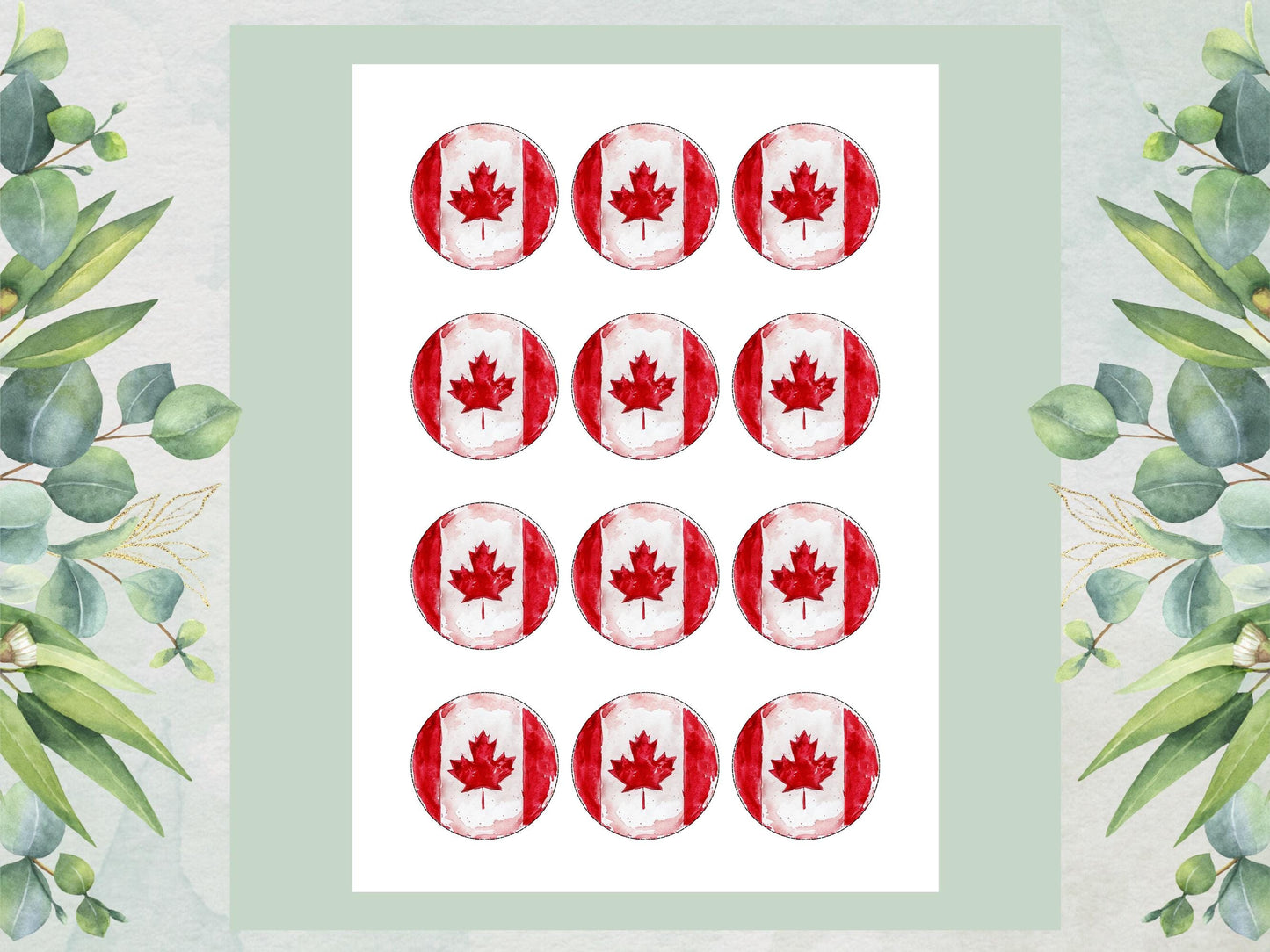 Canadian Flag Edible Cupcake Toppers – Maple Leaf, 12 x 2" (Pre-cut)