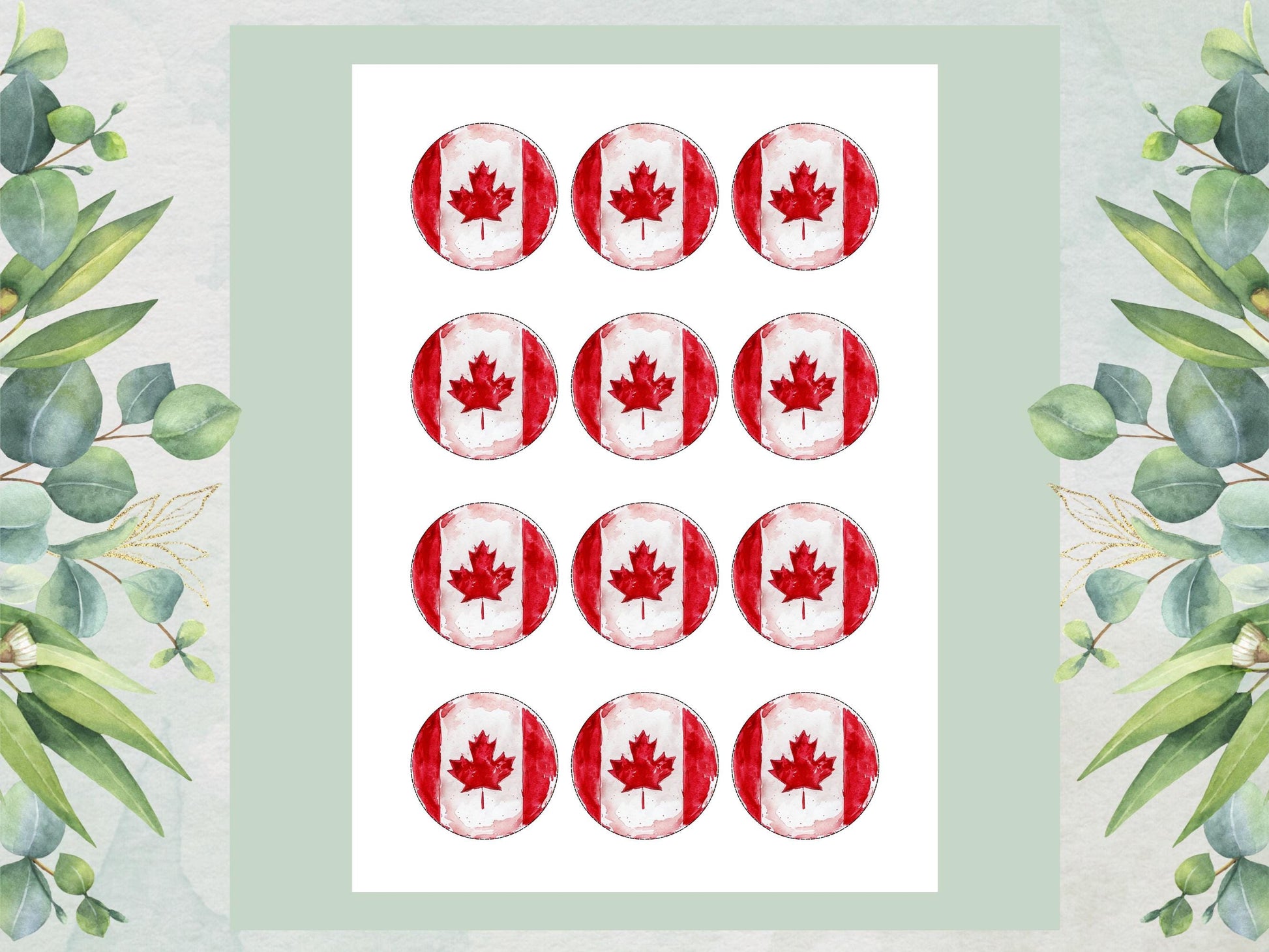 Canadian Flag Edible Cupcake Toppers – Maple Leaf, 12 x 2" (Pre-cut)