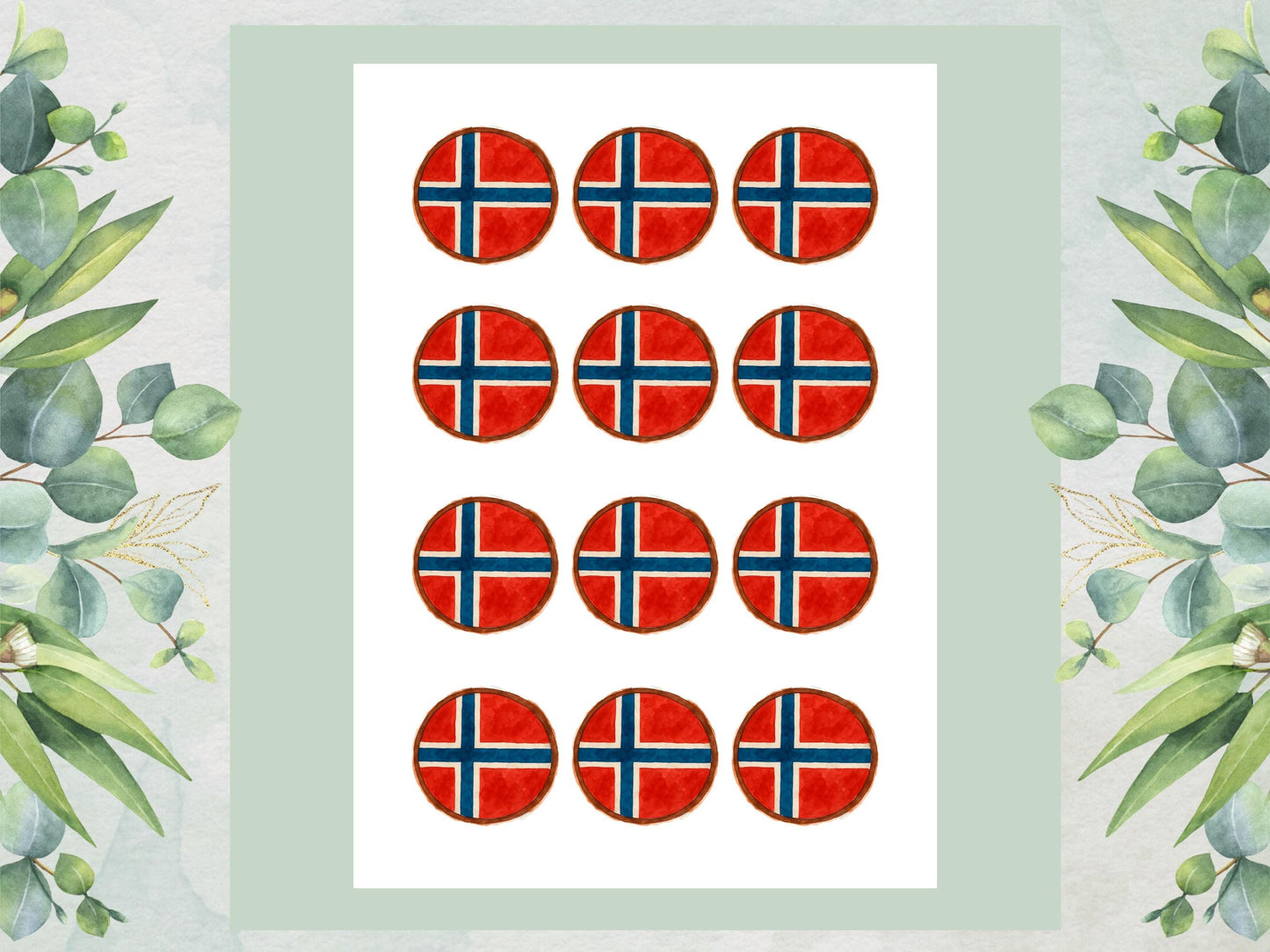 Norwegian Flag Edible Cupcake Toppers – 2" Wafer Paper