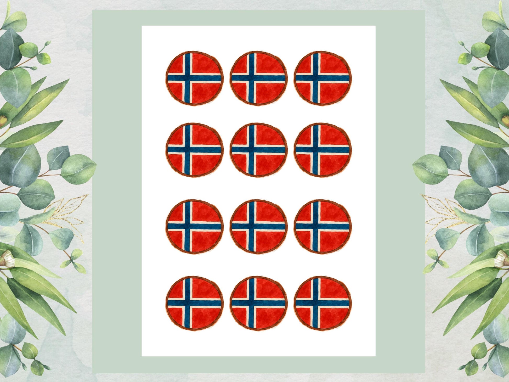Norwegian Flag Edible Cupcake Toppers – 2" Wafer Paper