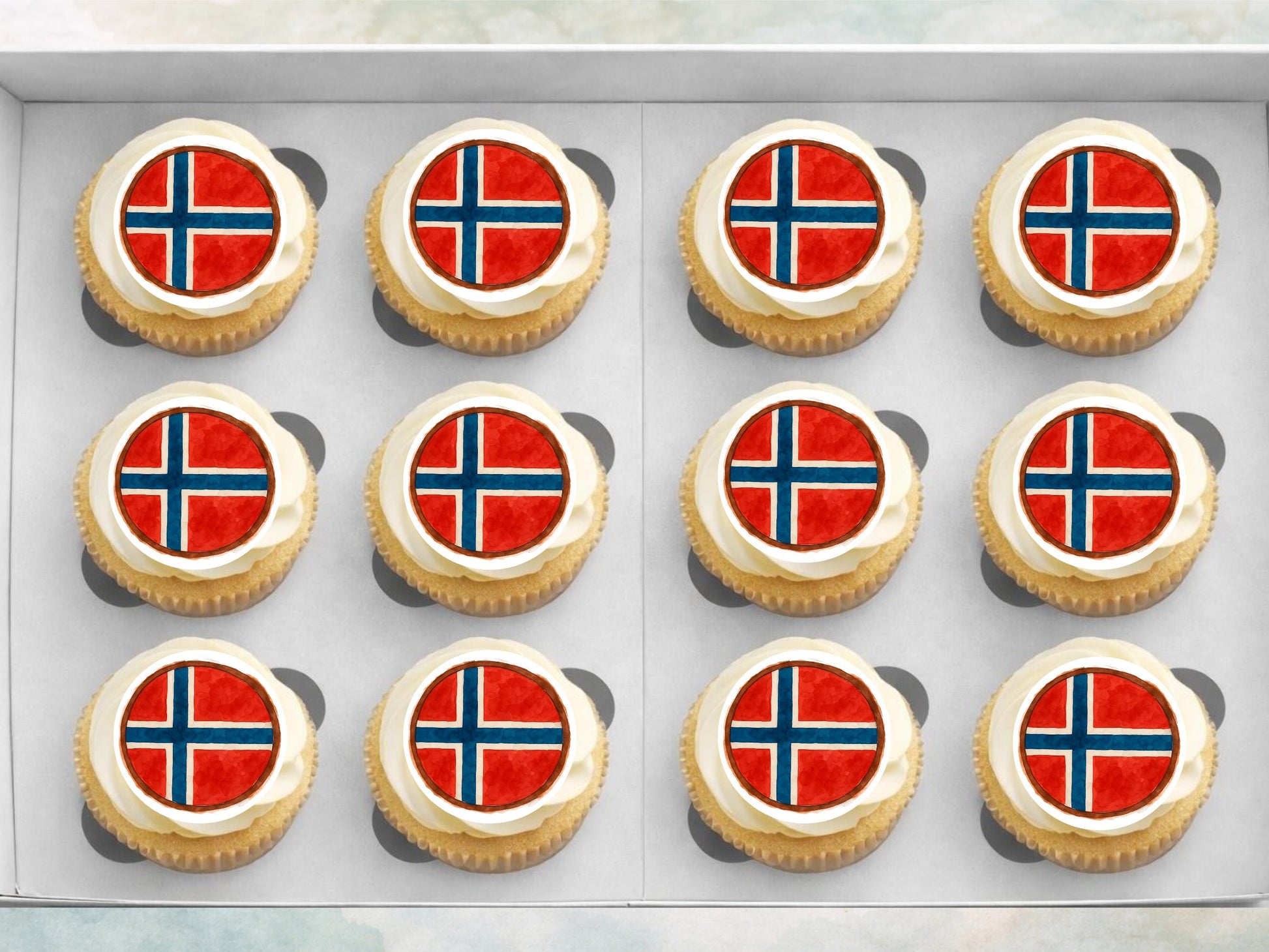Norwegian Flag Edible Cupcake Toppers – 2" Wafer Paper