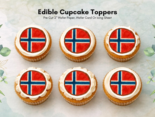 Norwegian Flag Edible Cupcake Toppers – 2" Wafer Paper