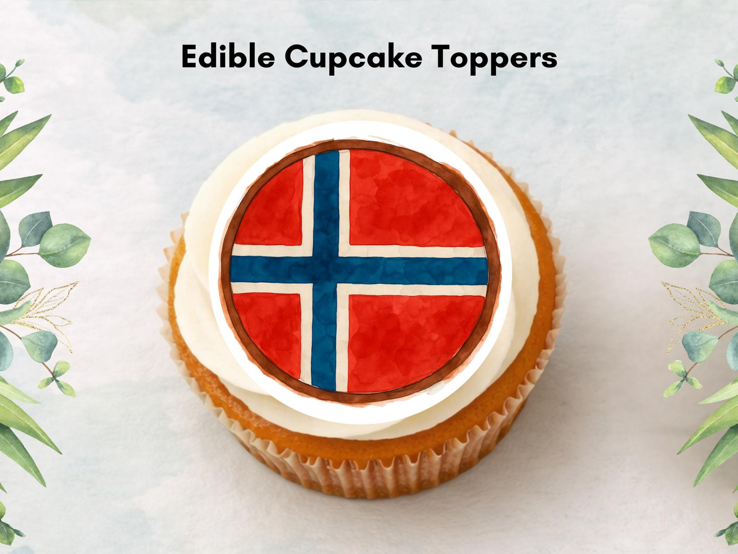 Norwegian Flag Edible Cupcake Toppers – 2" Wafer Paper