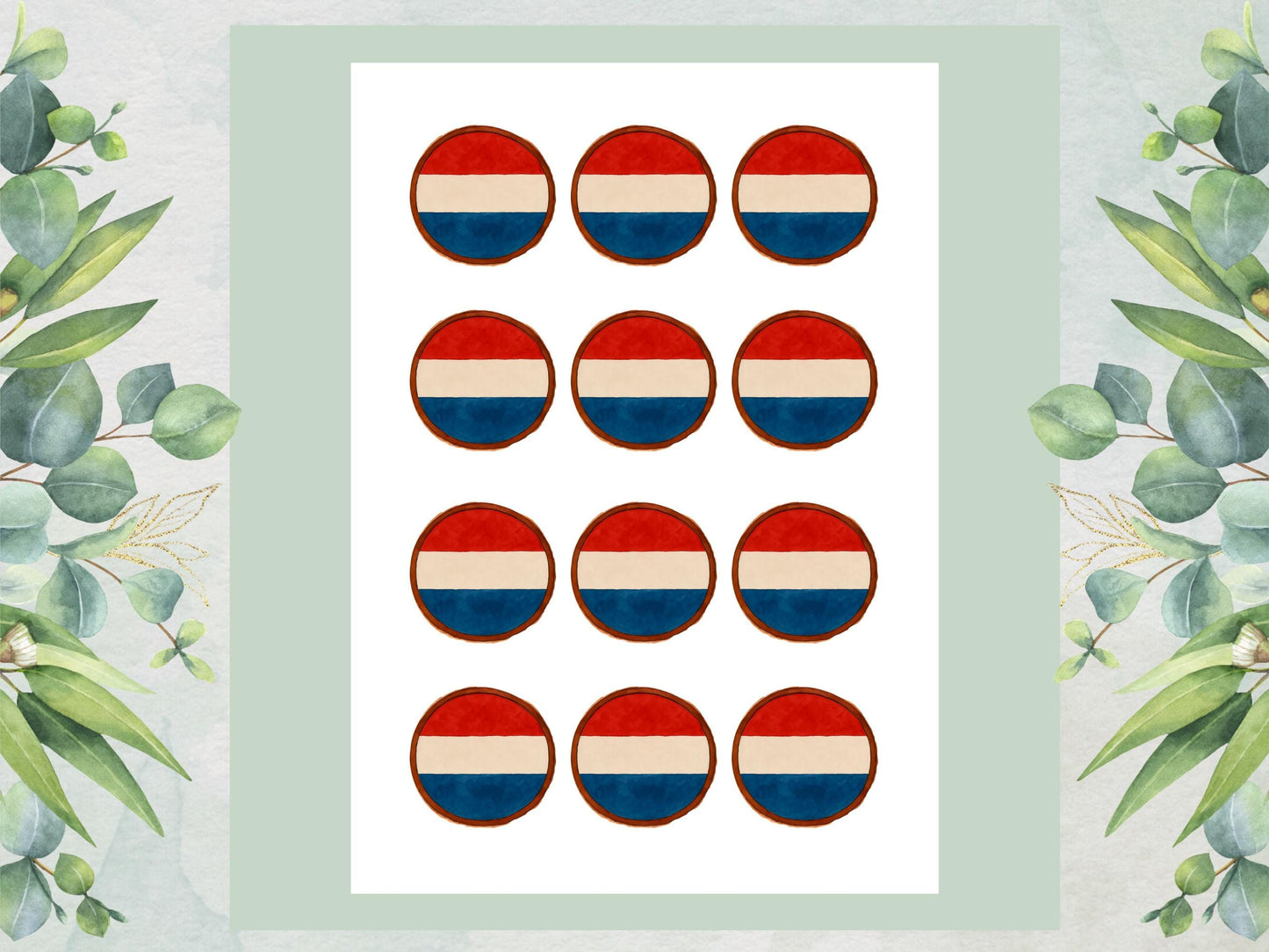 Netherlands Flag Edible Cupcake Toppers – Dutch Theme (12 x 2")