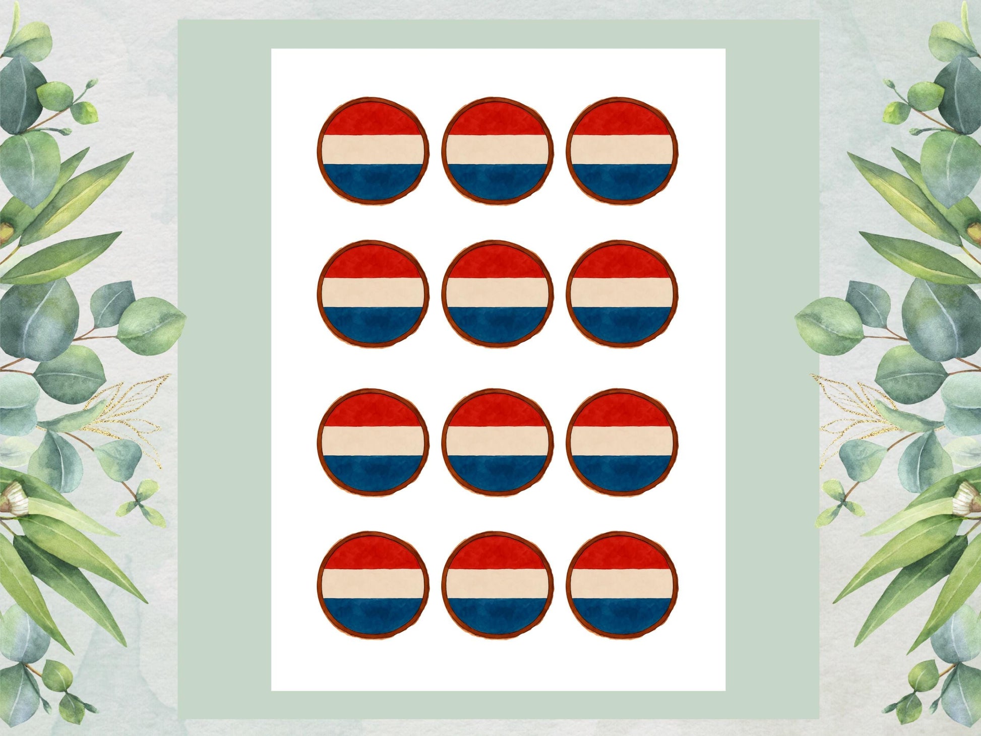 Netherlands Flag Edible Cupcake Toppers – Dutch Theme (12 x 2")