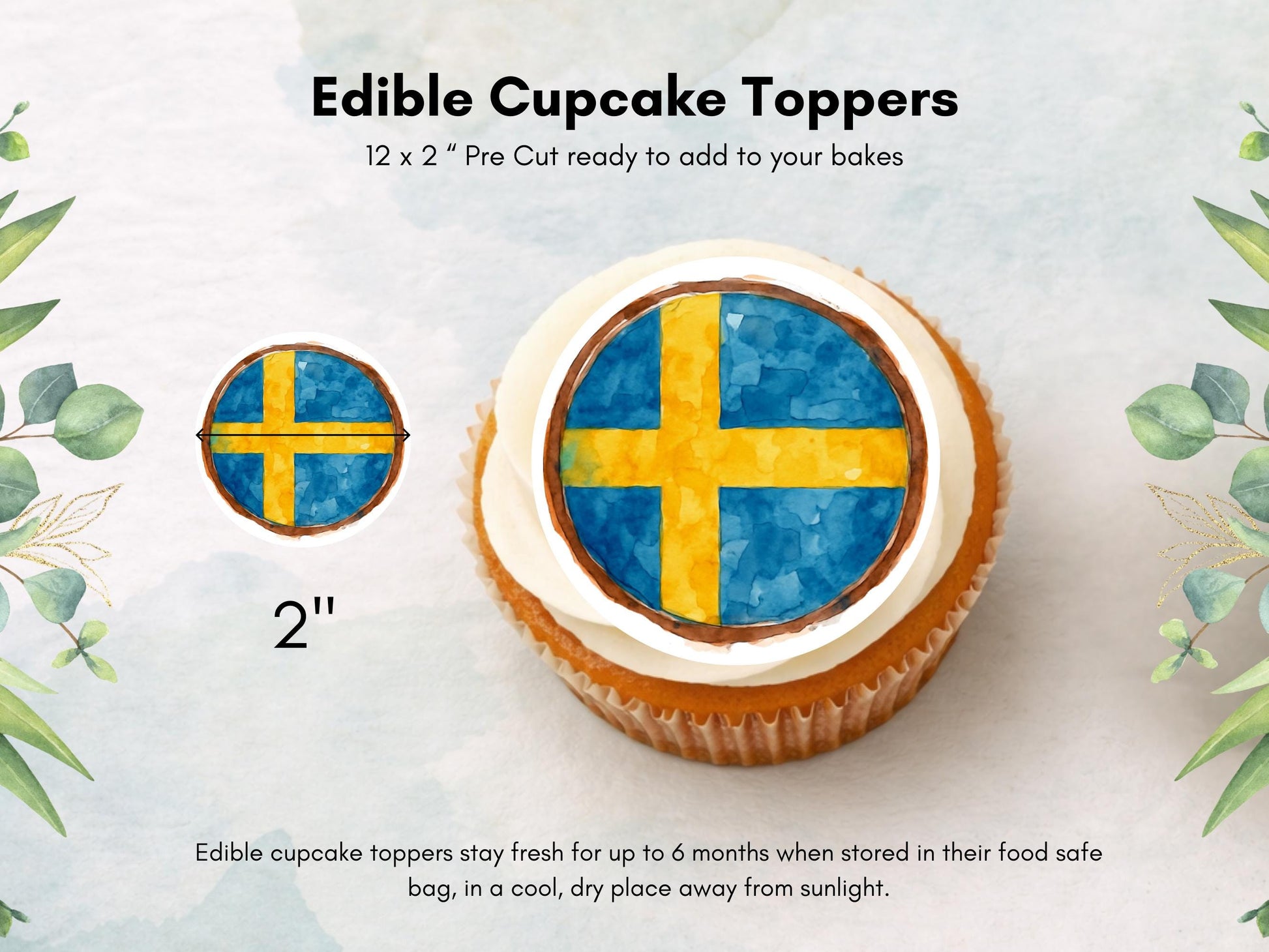 Swedish Flag Edible Cupcake Toppers – Sweden Cake Decorations