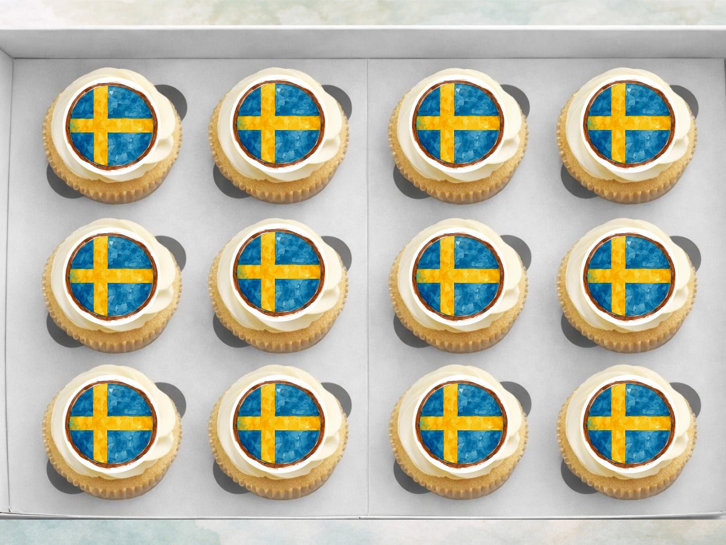 Swedish Flag Edible Cupcake Toppers – Sweden Cake Decorations
