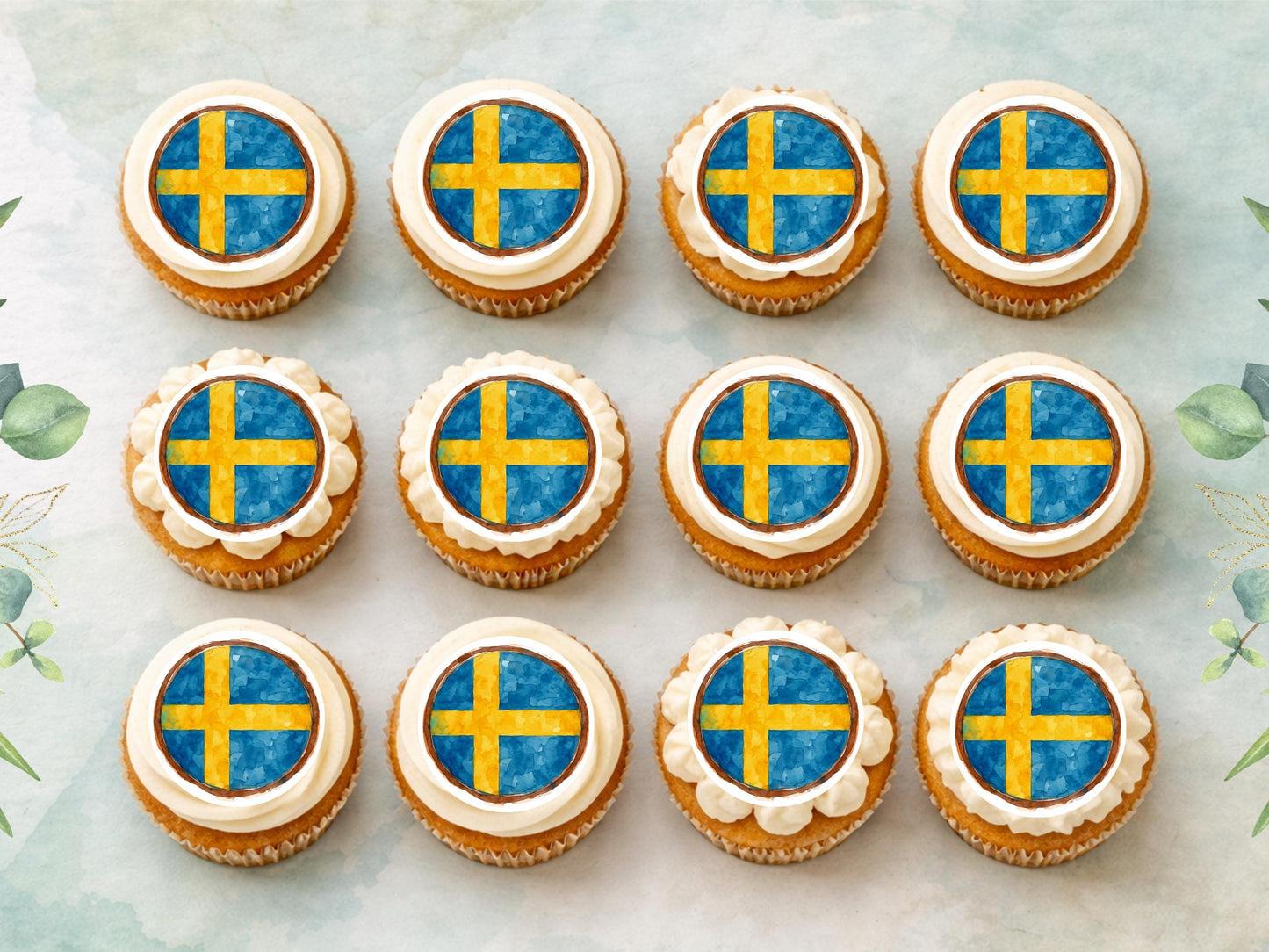 Swedish Flag Edible Cupcake Toppers – Sweden Cake Decorations