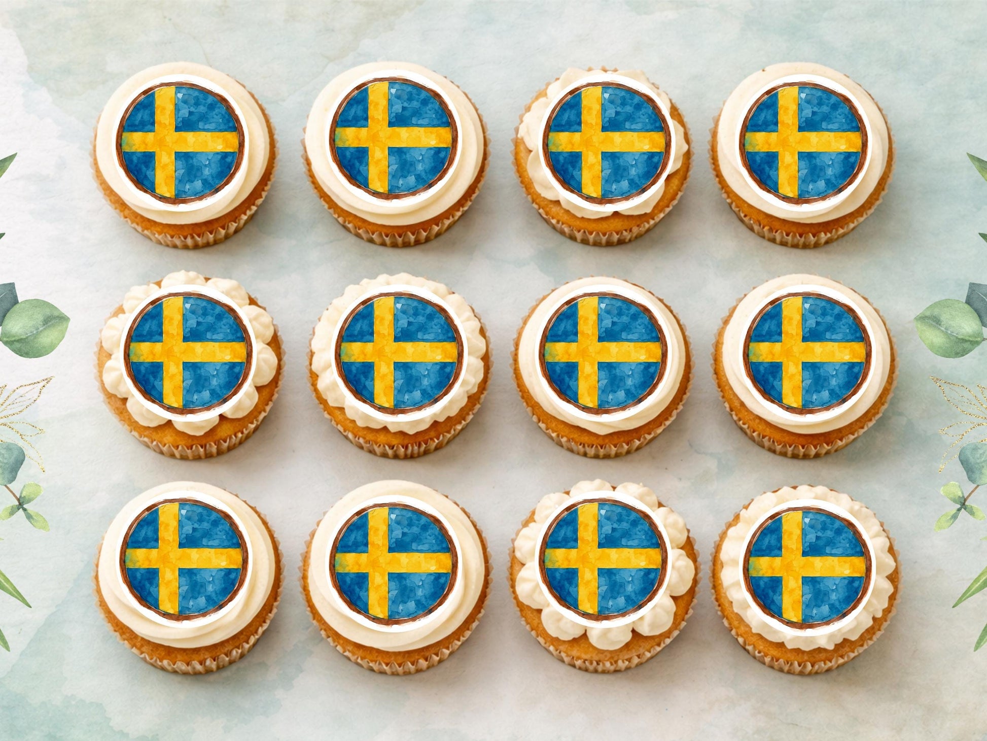 Swedish Flag Edible Cupcake Toppers – Sweden Cake Decorations