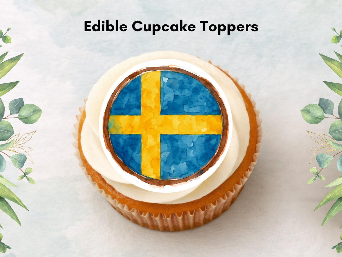 Swedish Flag Edible Cupcake Toppers – Sweden Cake Decorations