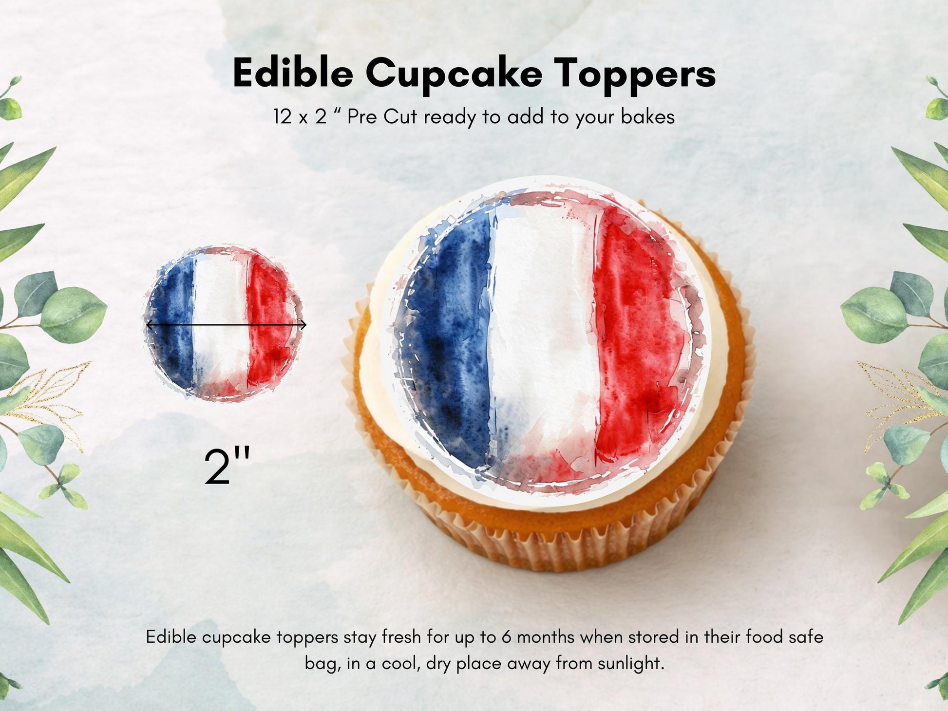 French Flag Edible Cupcake Toppers – France Cake Decorations