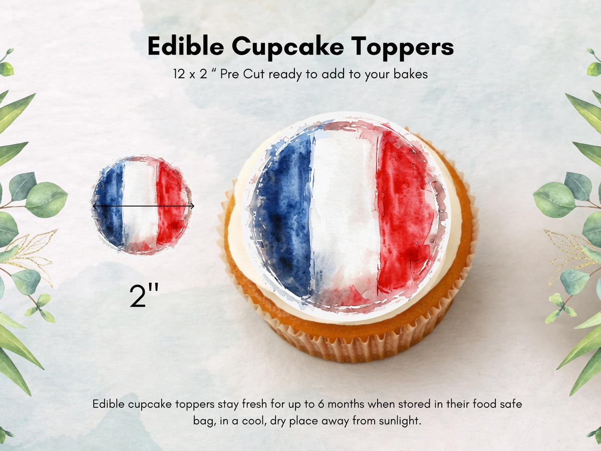 French Flag Edible Cupcake Toppers – France Cake Decorations