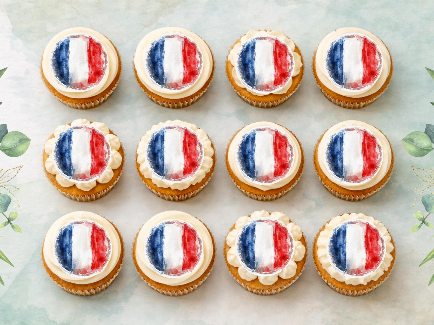 French Flag Edible Cupcake Toppers – France Cake Decorations