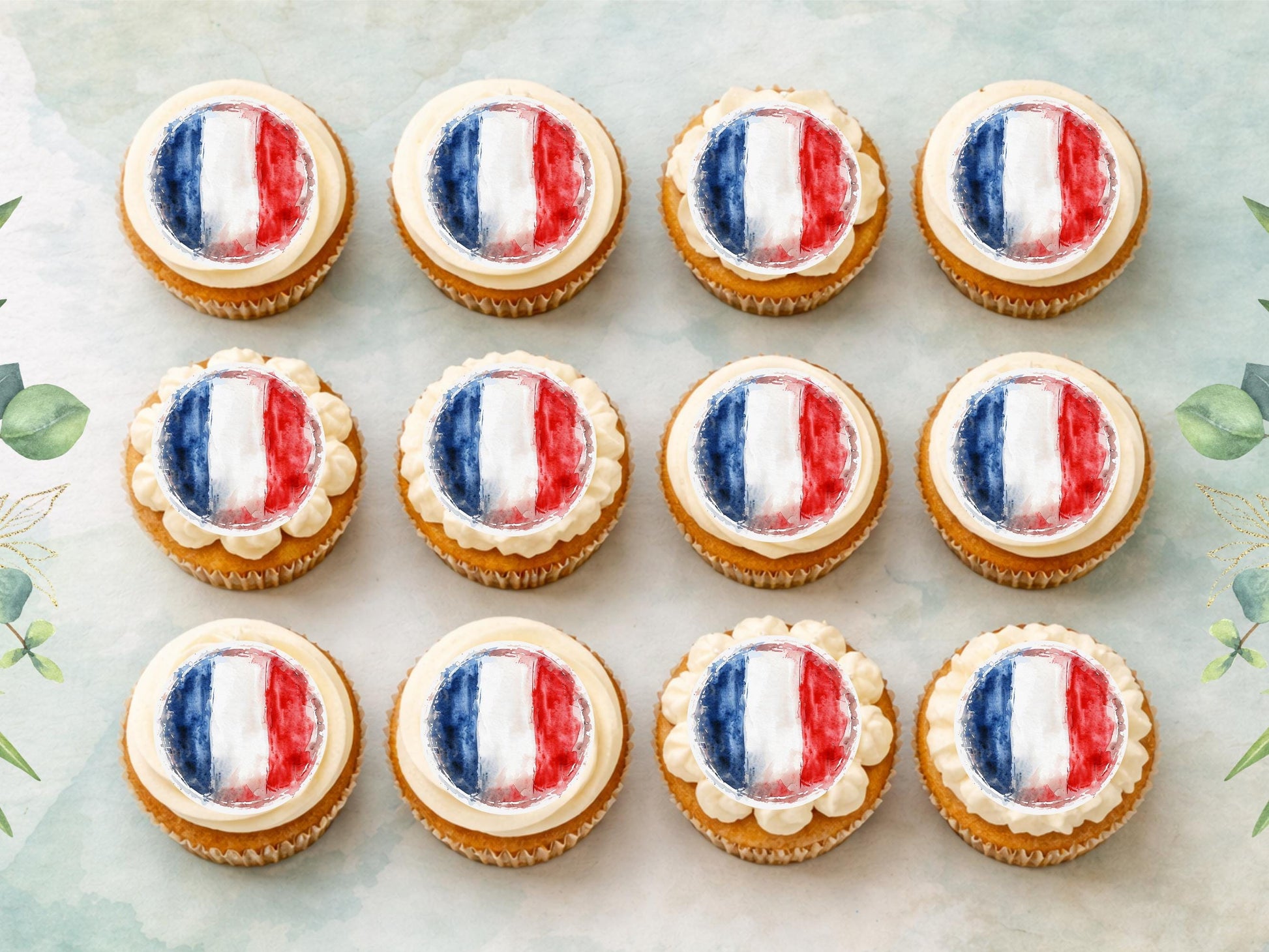 French Flag Edible Cupcake Toppers – France Cake Decorations