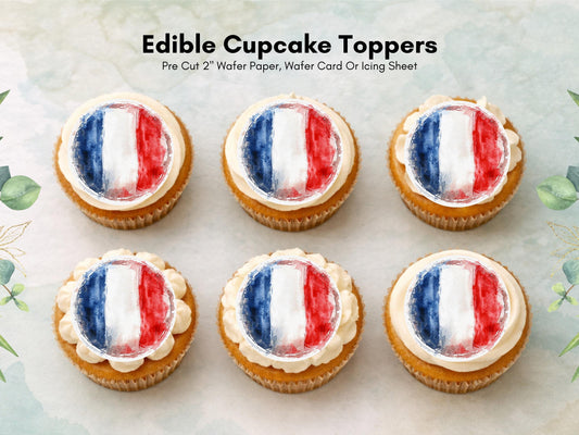 French Flag Edible Cupcake Toppers – France Cake Decorations