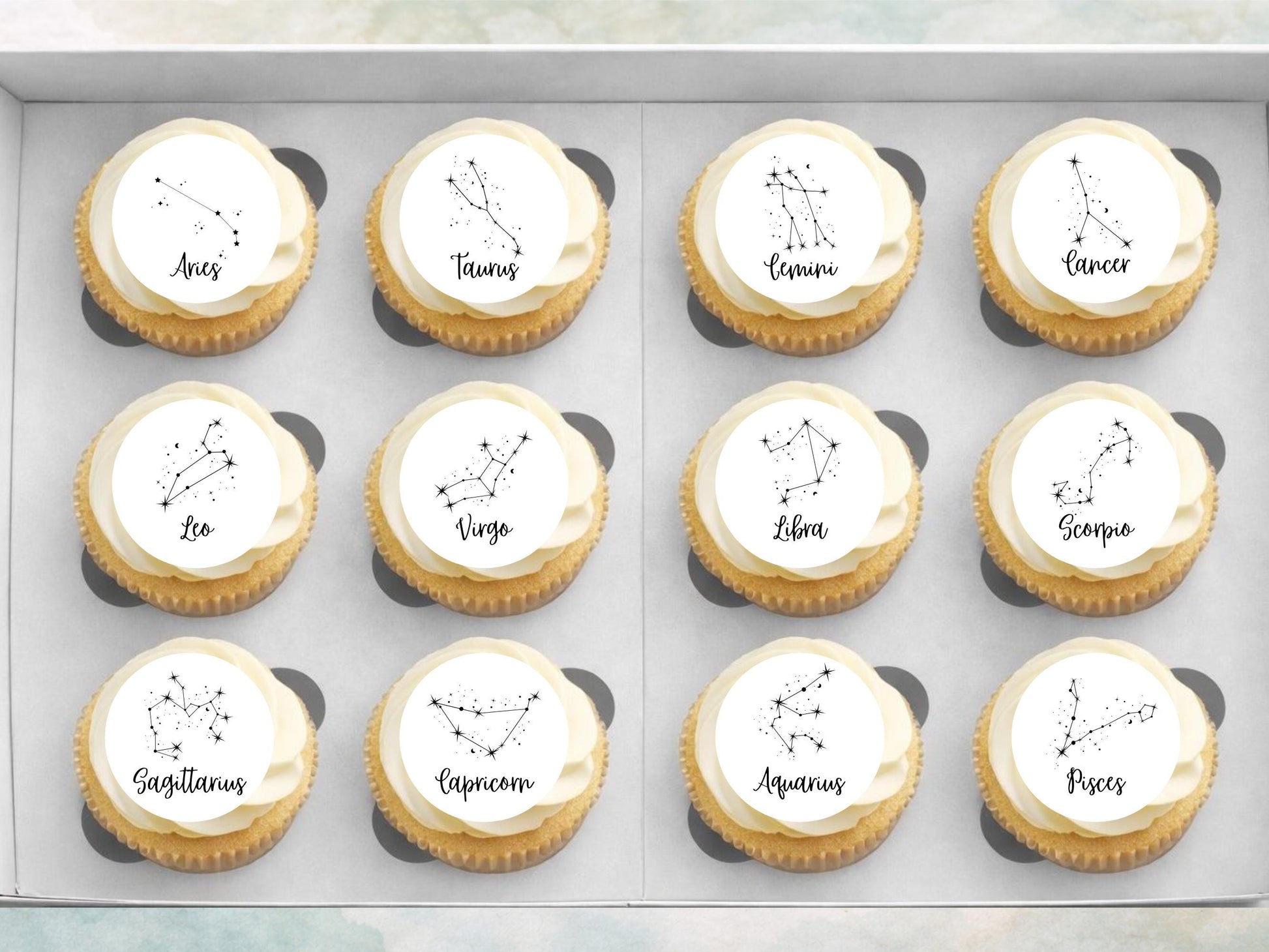 Zodiac Edible Cupcake Toppers 12 x 2" Precut Wafer Paper, Card or Icing Sheet