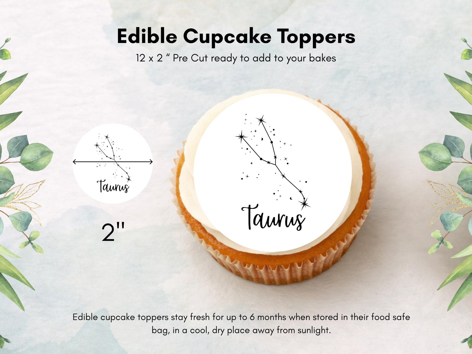 Zodiac Edible Cupcake Toppers 12 x 2" Precut Wafer Paper, Card or Icing Sheet