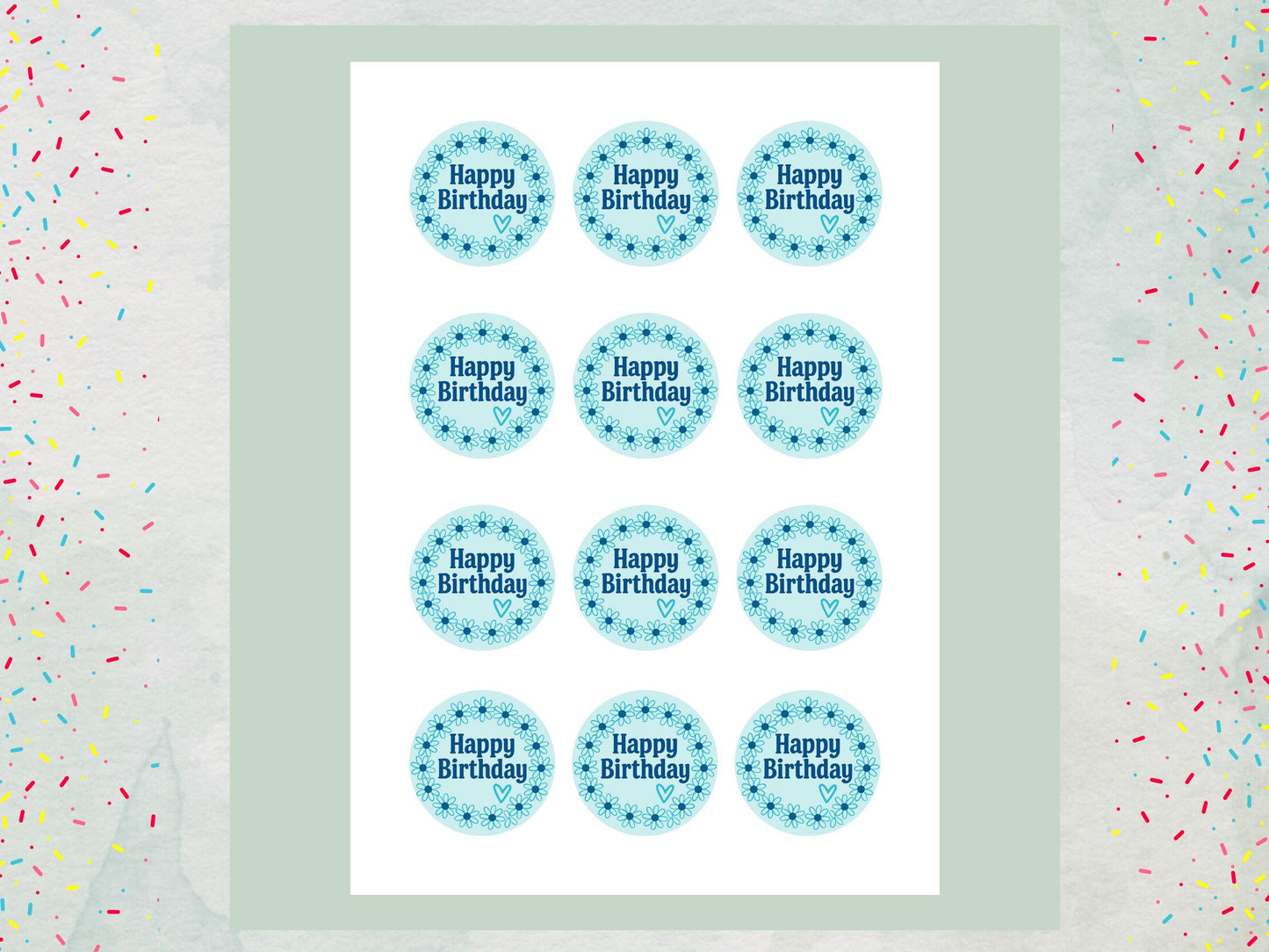 Happy Birthday Cupcake Toppers – Blue Floral Edible Decorations