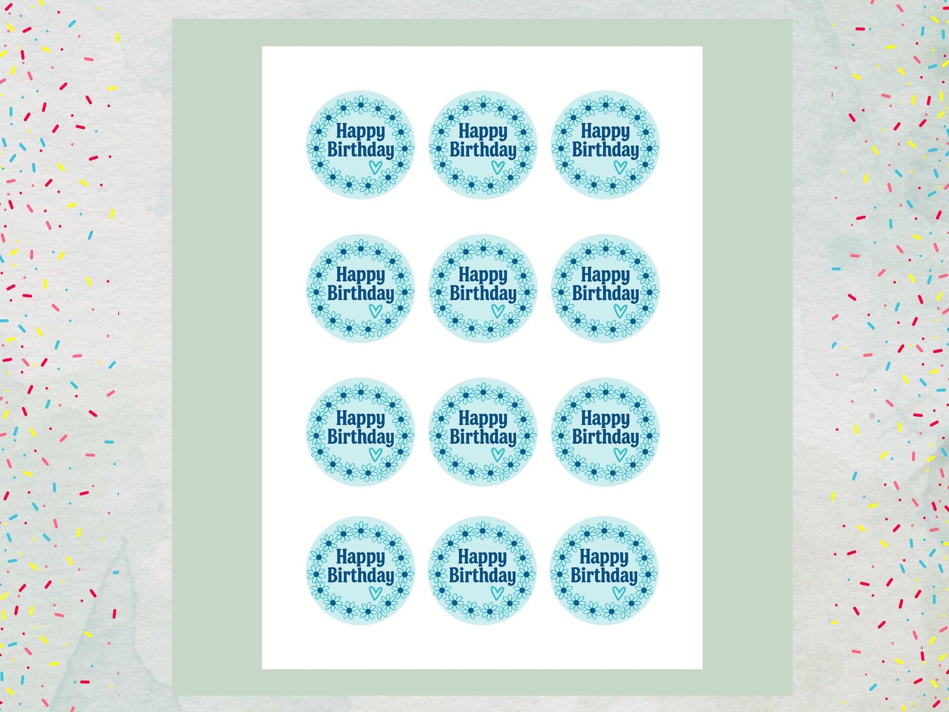Happy Birthday Cupcake Toppers – Blue Floral Edible Decorations