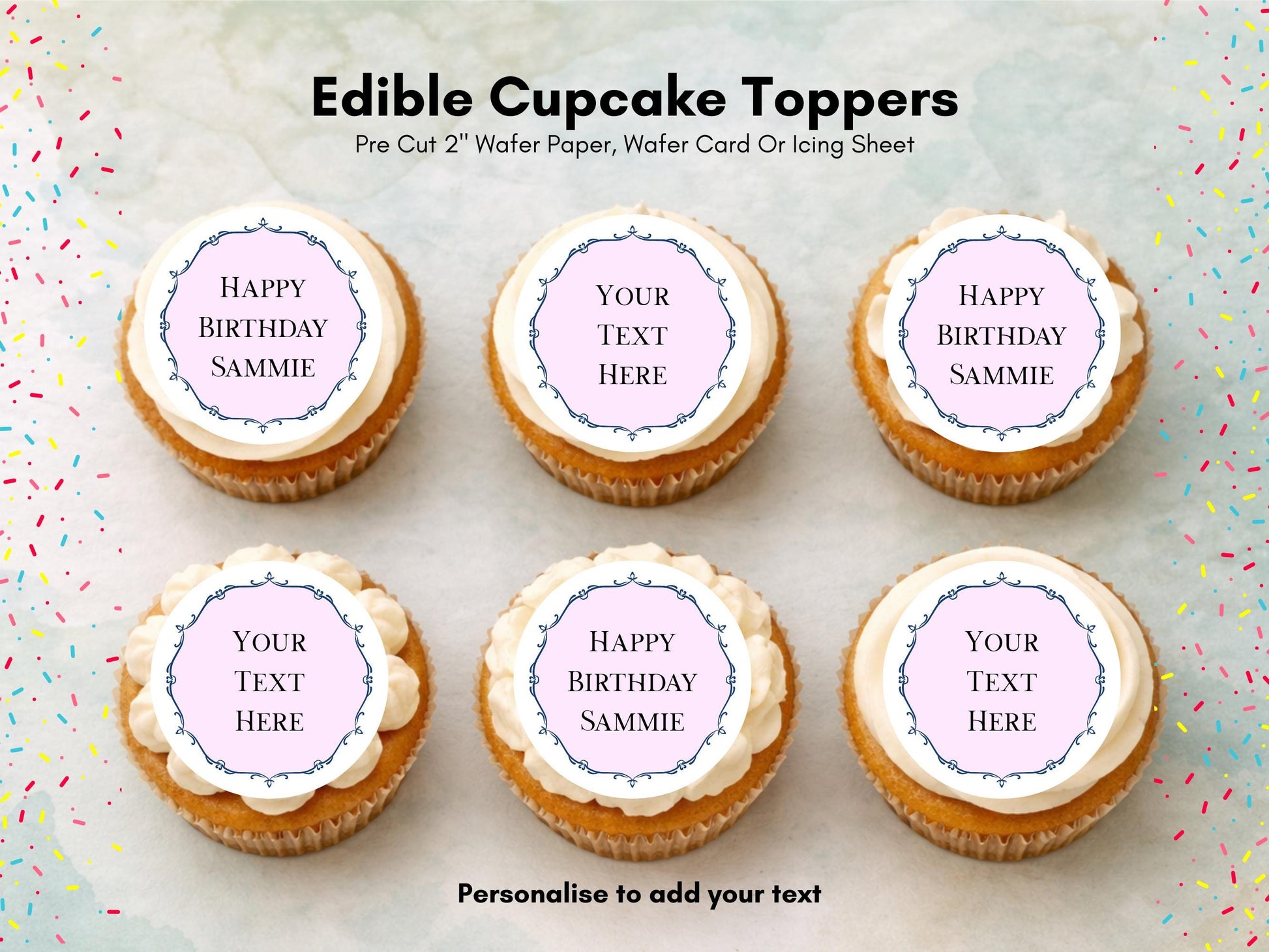 Personalized Pink Birthday Cupcake Toppers – Edible Wafer Paper