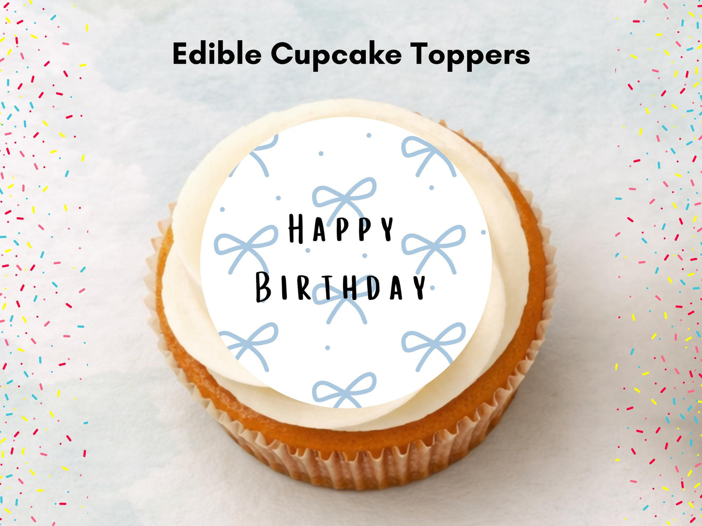 Happy Birthday Edible Cupcake Toppers, 2" Wafer Paper, Card, or Icing