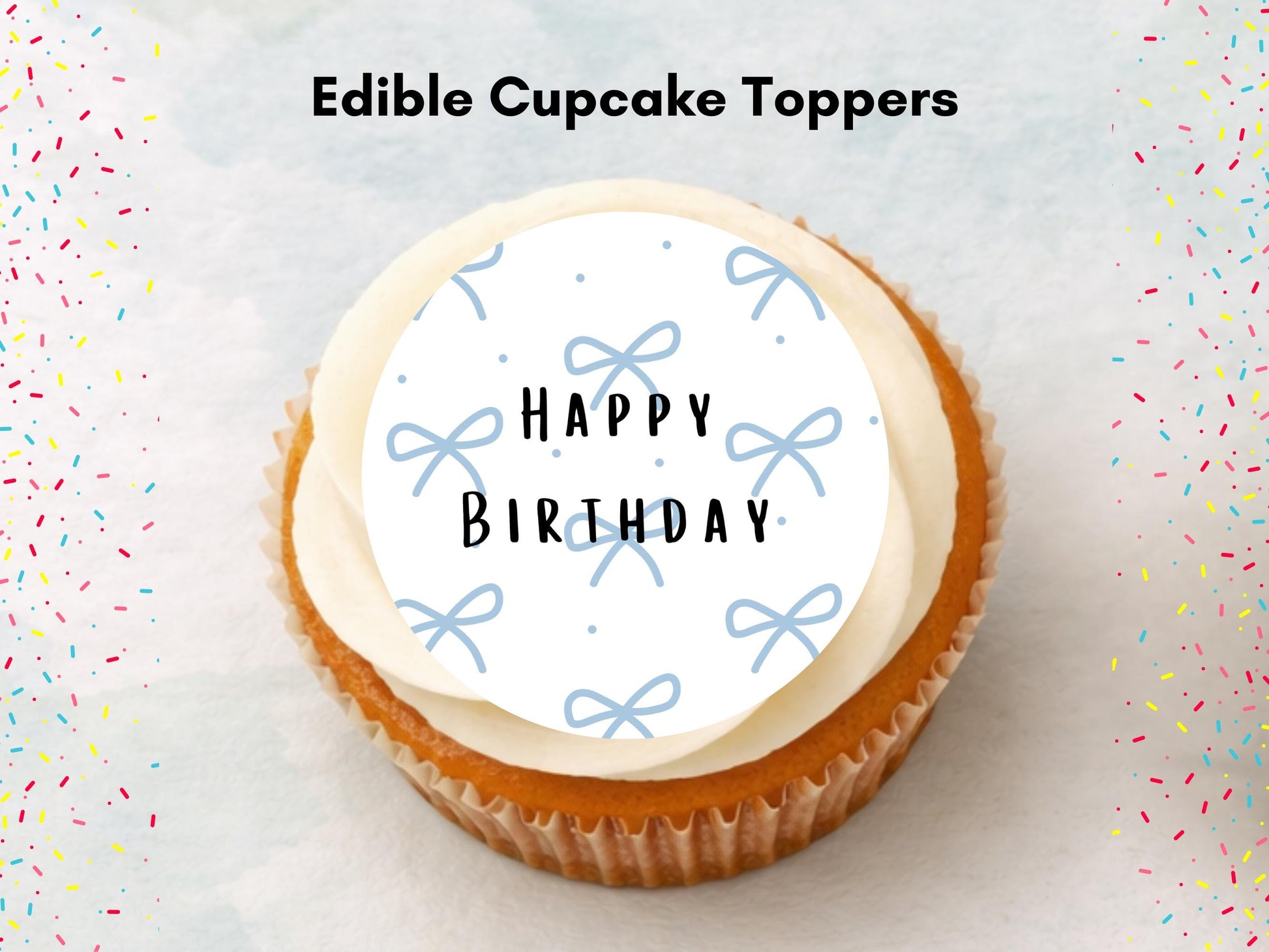 Happy Birthday Edible Cupcake Toppers, 2" Wafer Paper, Card, or Icing