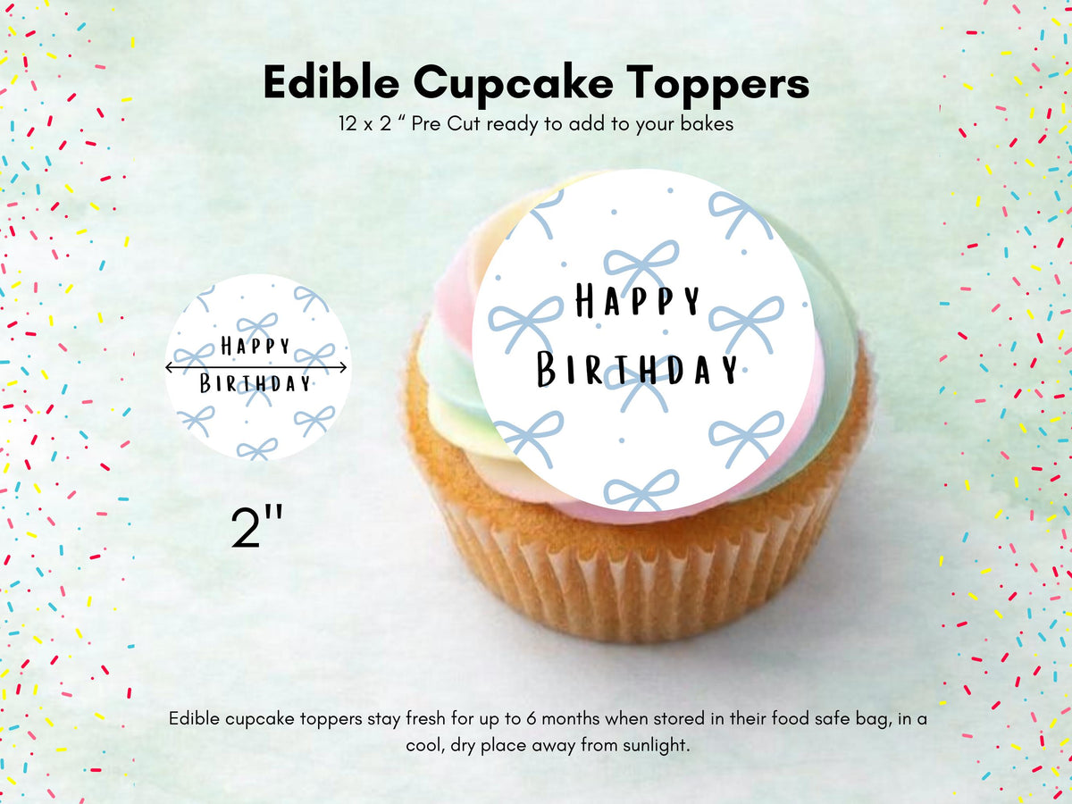 Happy Birthday Edible Cupcake Toppers, Birthday Cake Decorations
