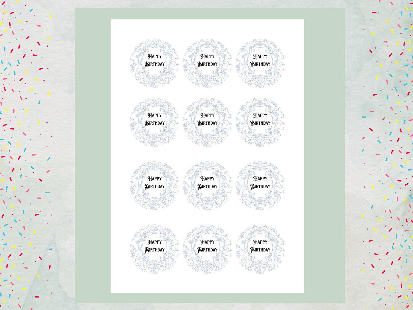 Happy Birthday Edible Cupcake Toppers, Pre-Cut 2" (Wafer Paper, Card, Icing Sheet)