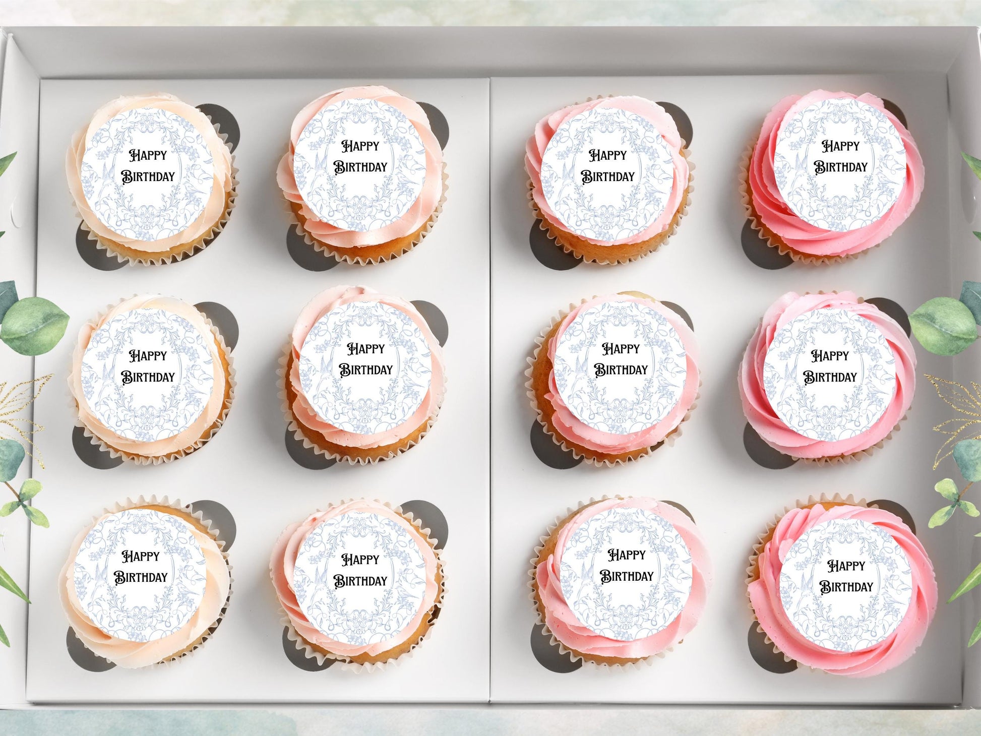 Happy Birthday Edible Cupcake Toppers, Pre-Cut 2" (Wafer Paper, Card, Icing Sheet)