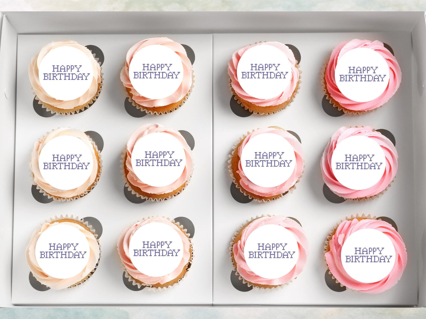 Happy Birthday Cross Stitch Design Edible Cupcake Toppers - 12 x 2"