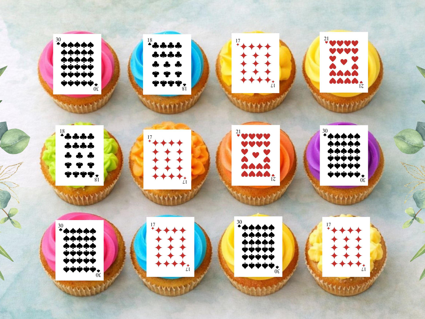 Custom Playing Card Suit Edible Cupcake Toppers: Poker Party Decorations