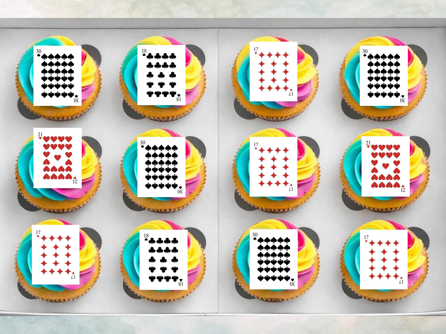 Custom Playing Card Suit Edible Cupcake Toppers: Poker Party Decorations