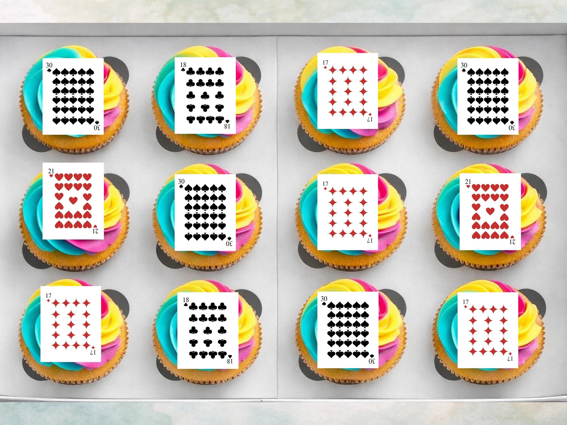 Custom Playing Card Suit Edible Cupcake Toppers: Poker Party Decorations