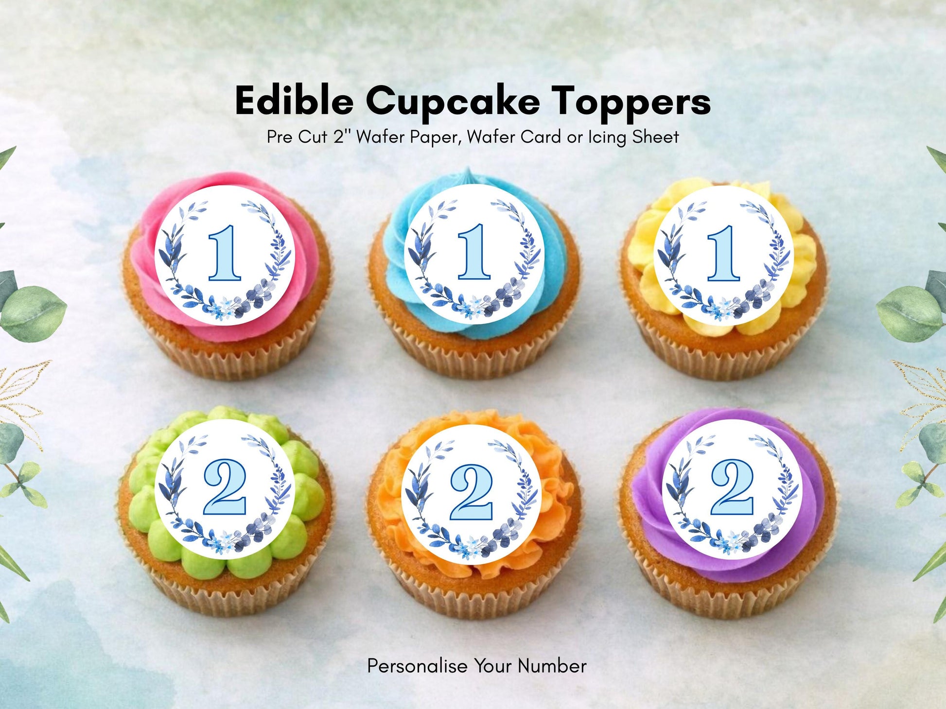 Birthday Edible Cupcake Toppers – 2" Wafer Paper, Card, or Icing Sheet