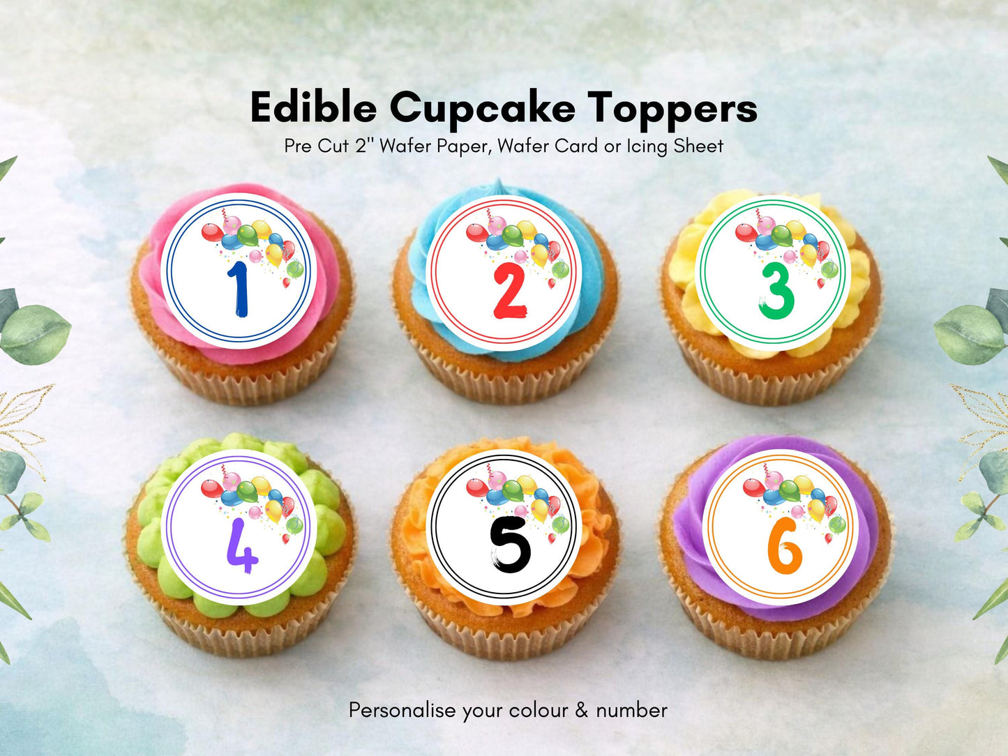 Milestone Birthday Edible Cupcake Toppers – Customizable Age & Color