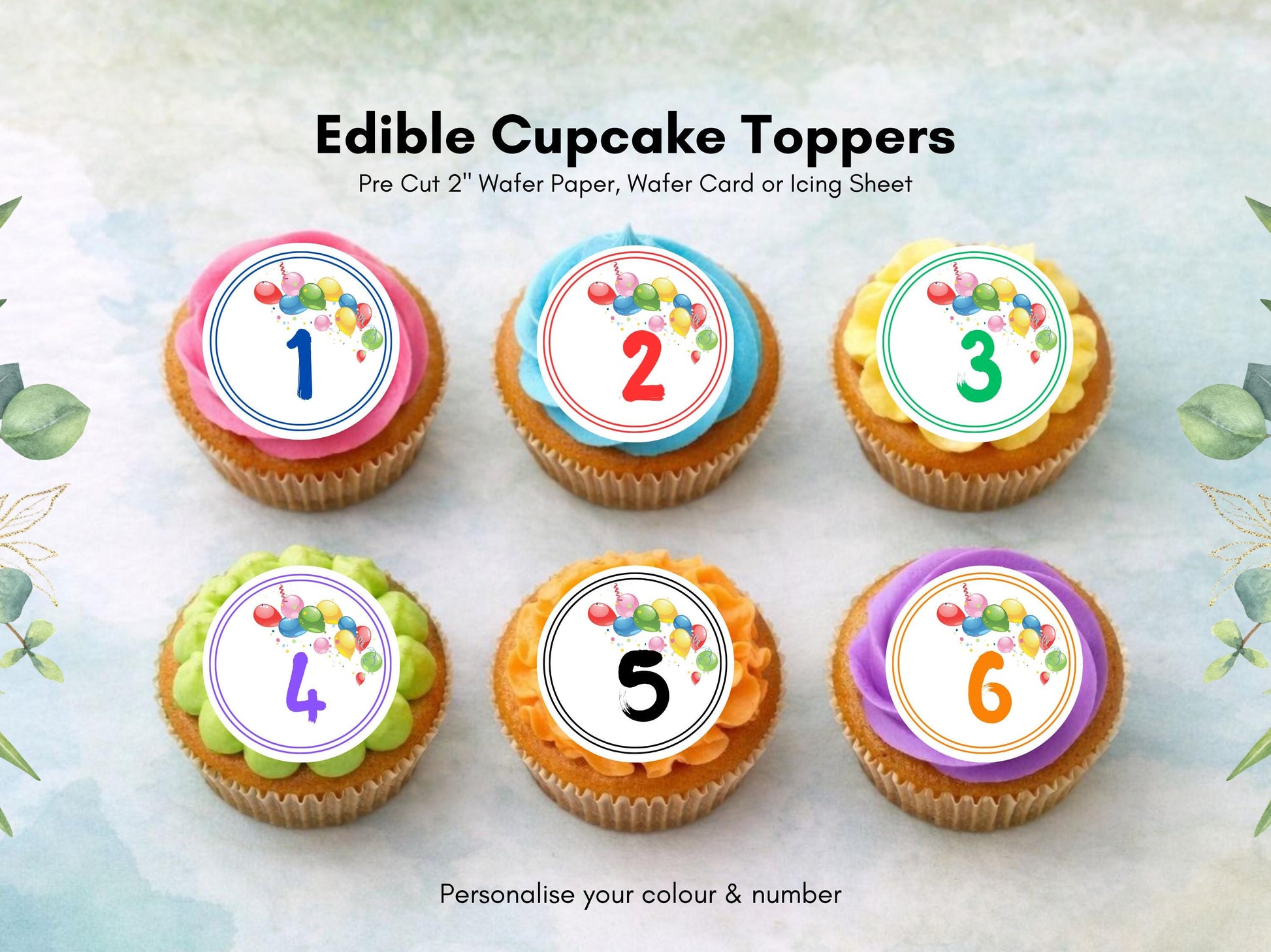 Milestone Birthday Edible Cupcake Toppers – Customizable Age & Color