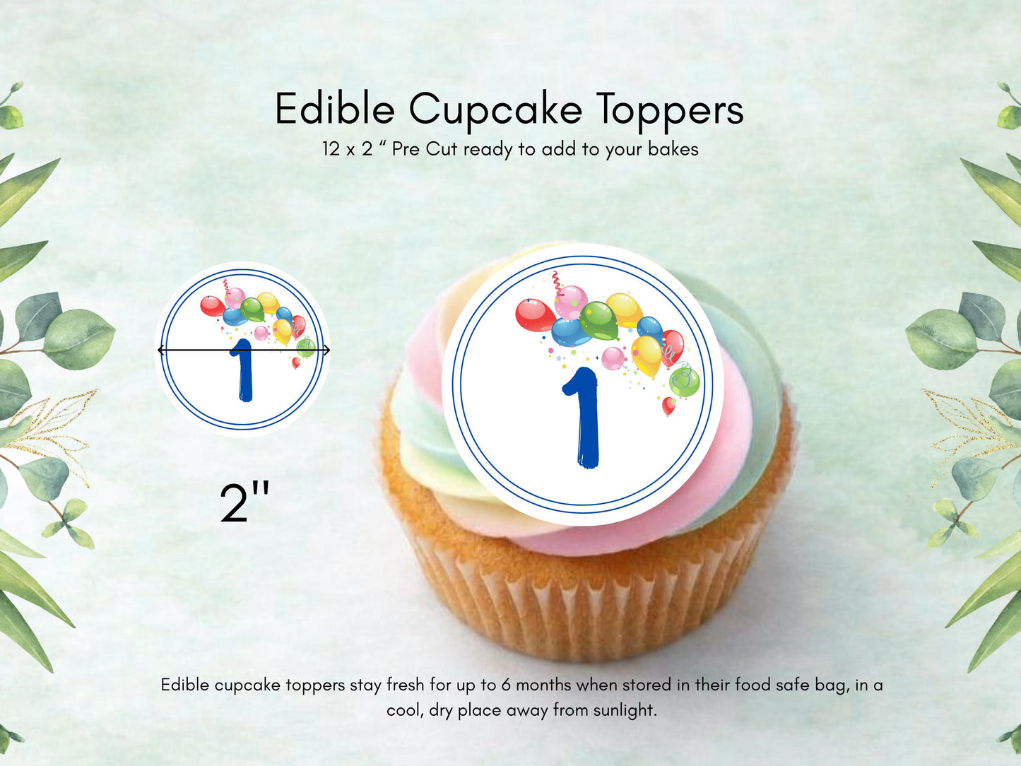 Milestone Birthday Edible Cupcake Toppers – Customizable Age & Color