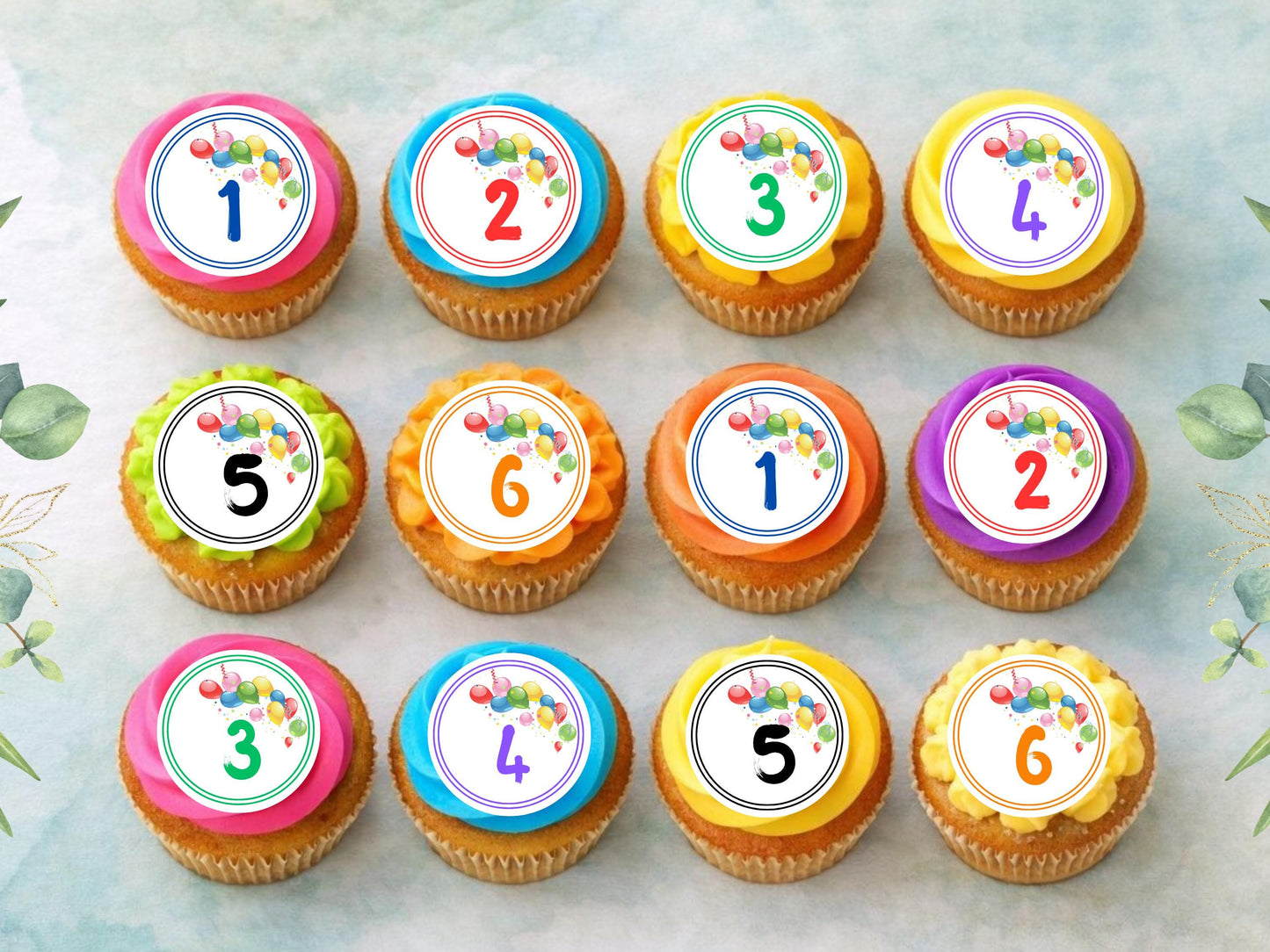Milestone Birthday Edible Cupcake Toppers – Customizable Age & Color