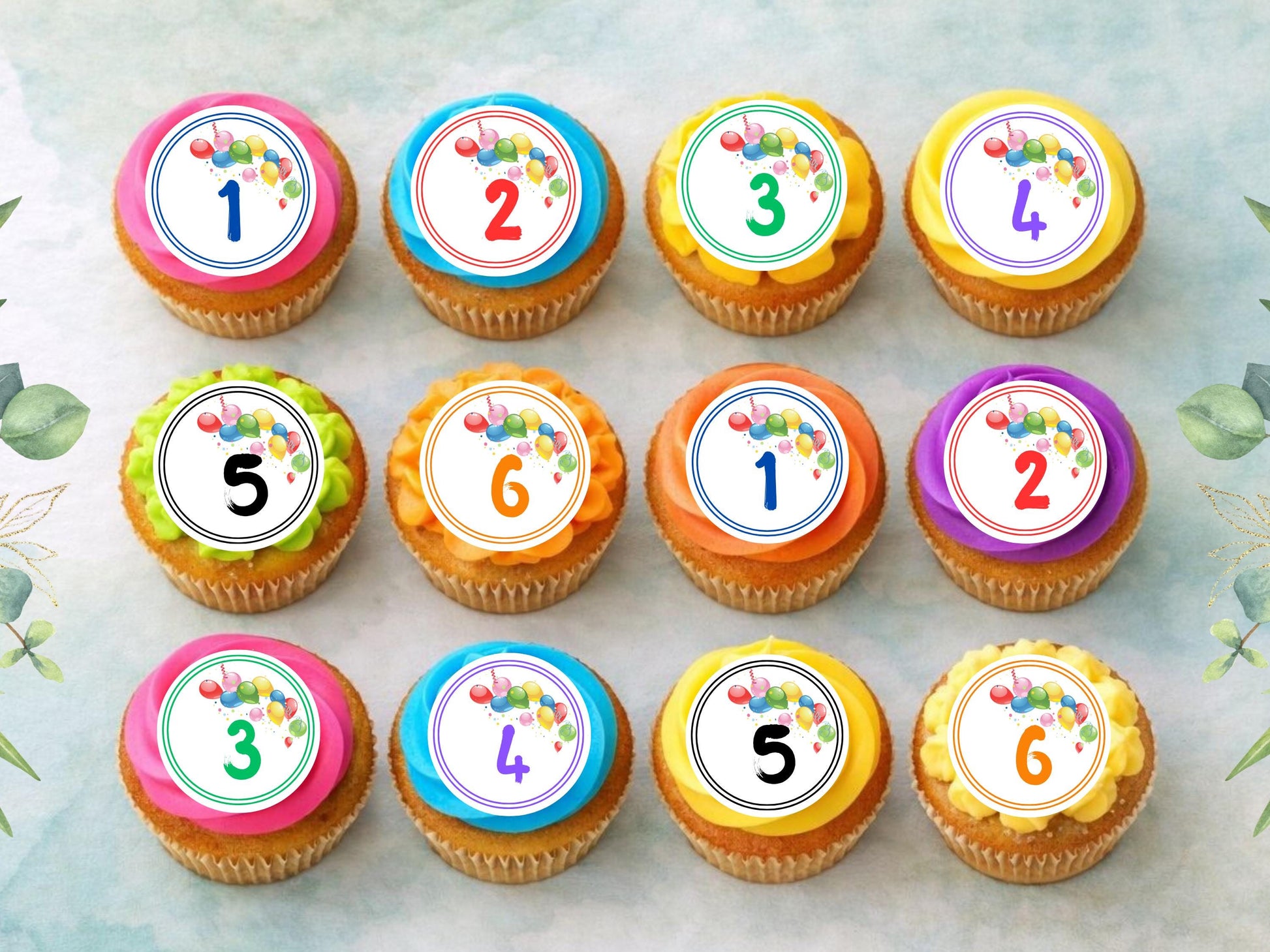 Milestone Birthday Edible Cupcake Toppers – Customizable Age & Color